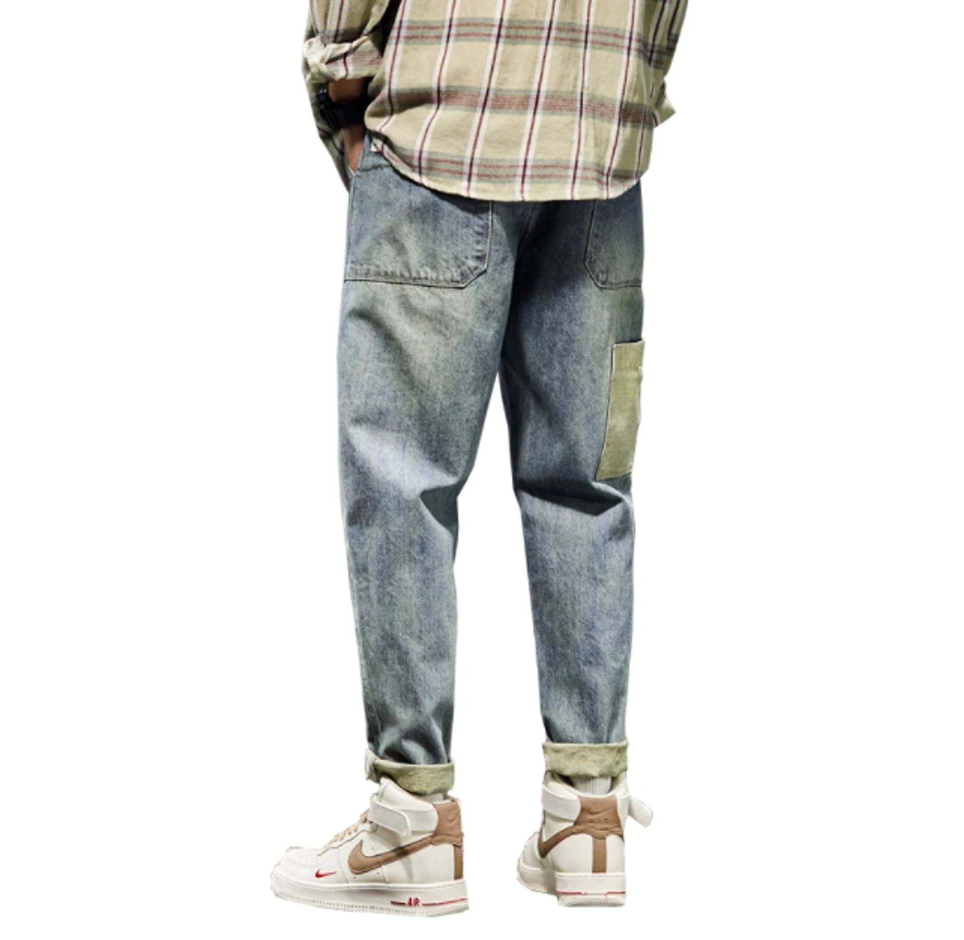 New Trendy Loose Straight Tube Haren Workwear Nine Quarter Jeans - enhanced image 2