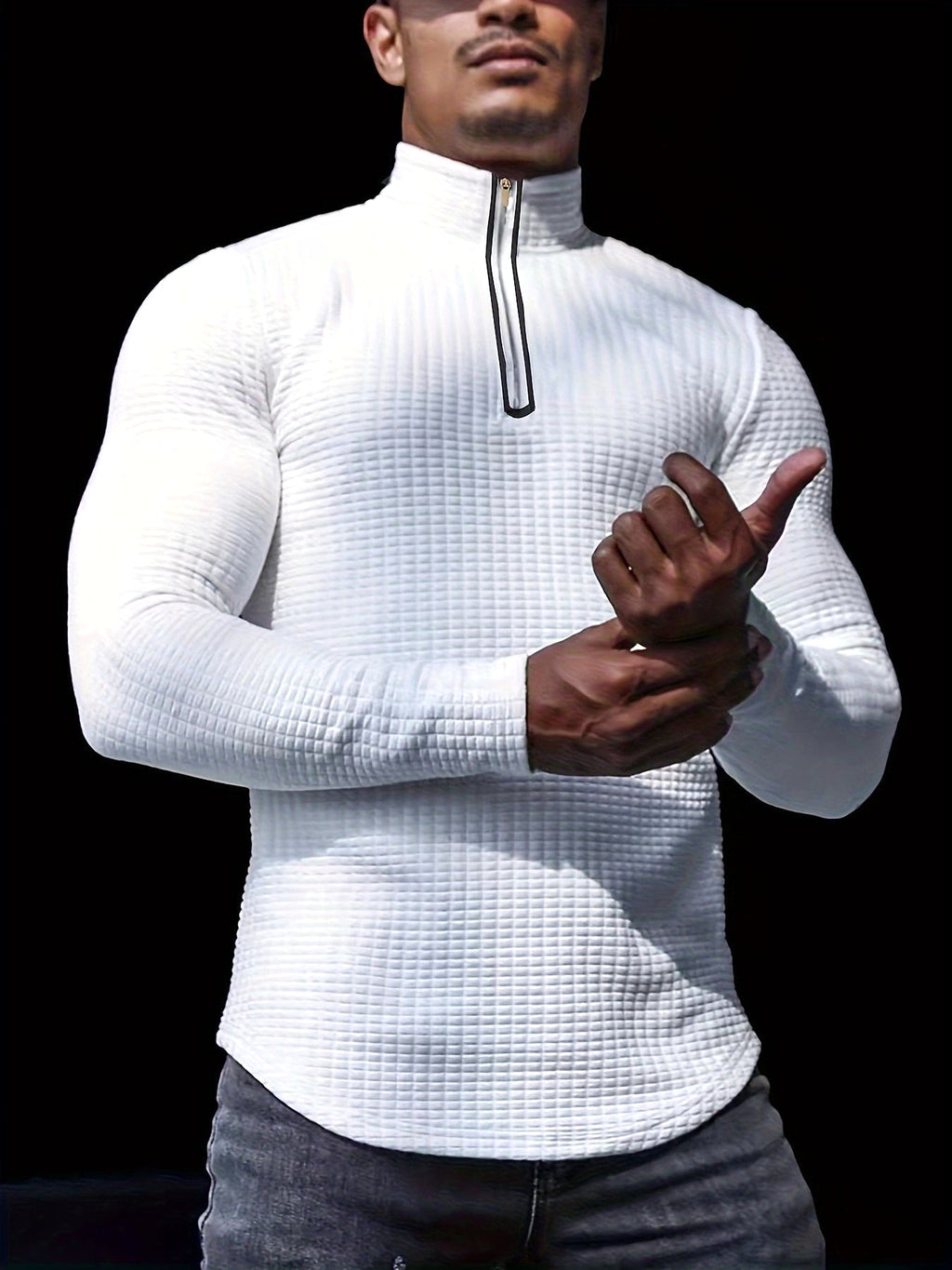 Outdoor Stand Collar Half Zip Training T-shirt Waffle Sports Bottoming - enhanced image 2