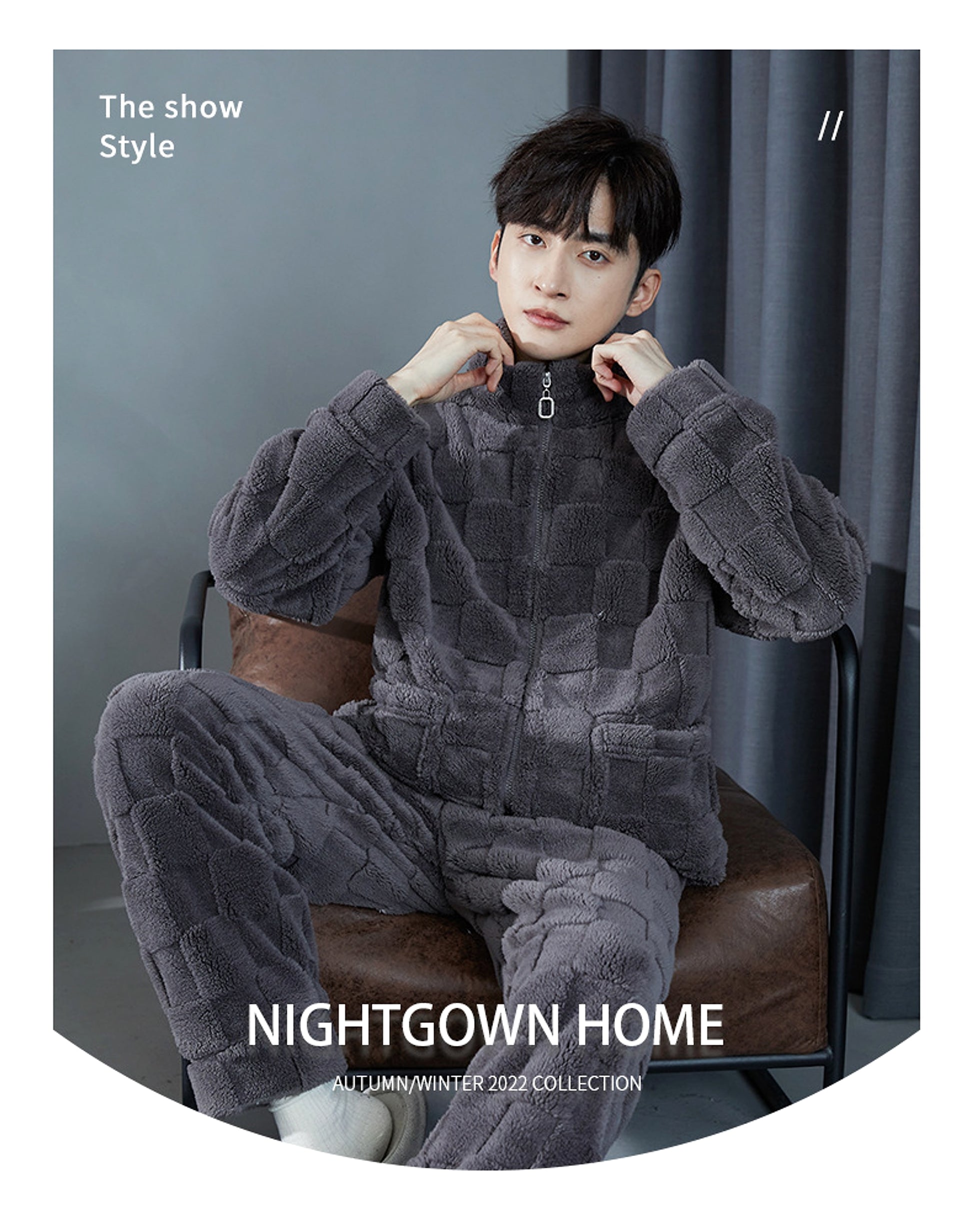 Pajamas Men's Jacquard Flannel Loose Fleece-lined Warm Loungewear - enhanced image 2