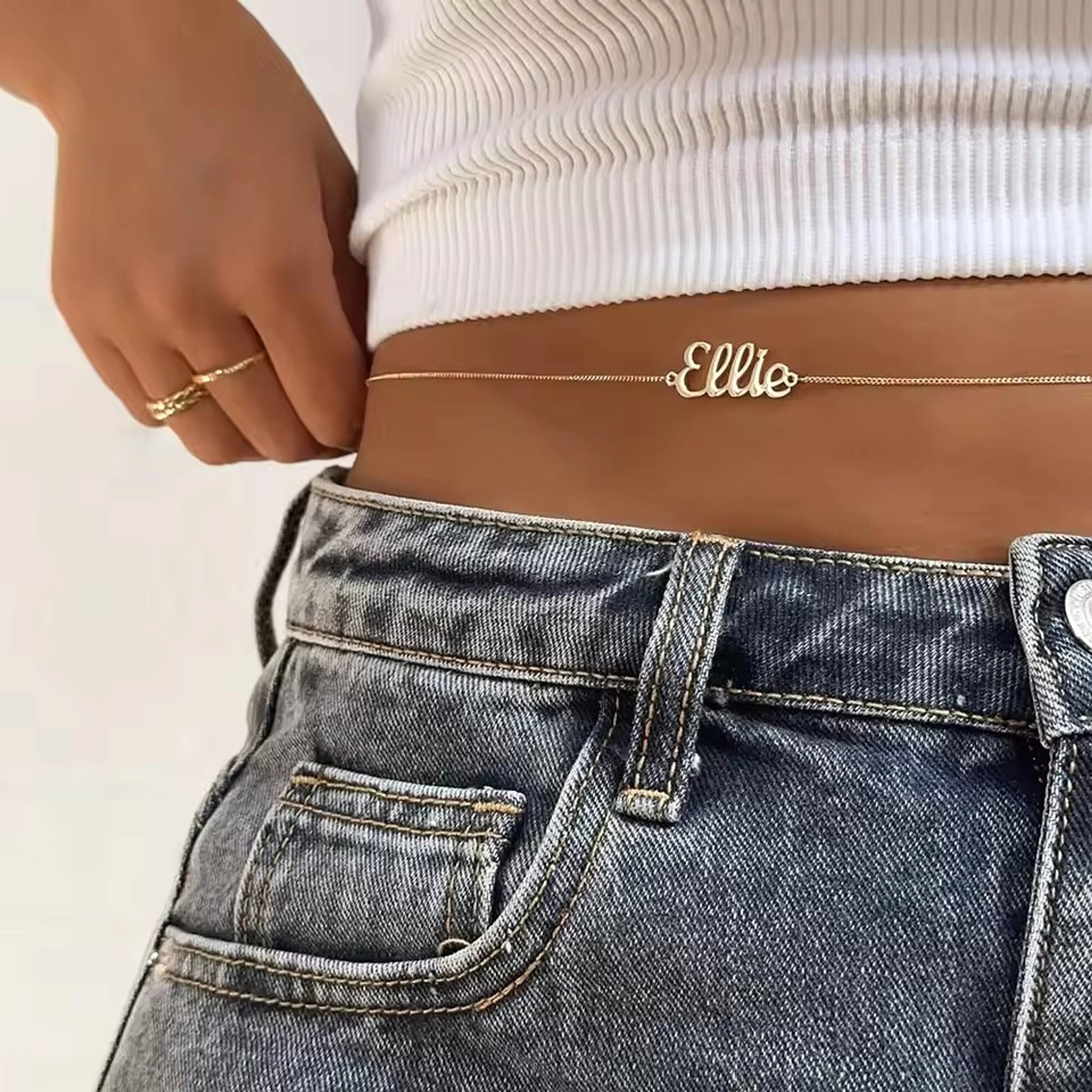 Personalized Name Waist Chain – Custom Stainless Steel Letter Belly Chain - enhanced image 2
