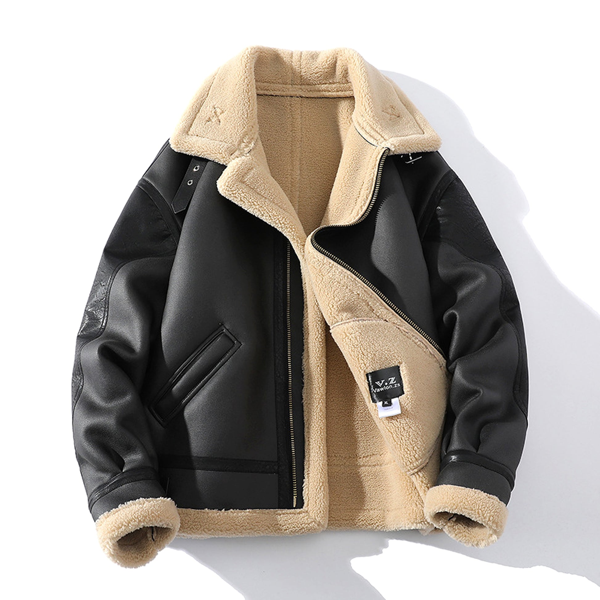 A.1 Plus Size Fleece-lined Thicker Fur Integrated Lapel Jacket Men - enhanced image 2