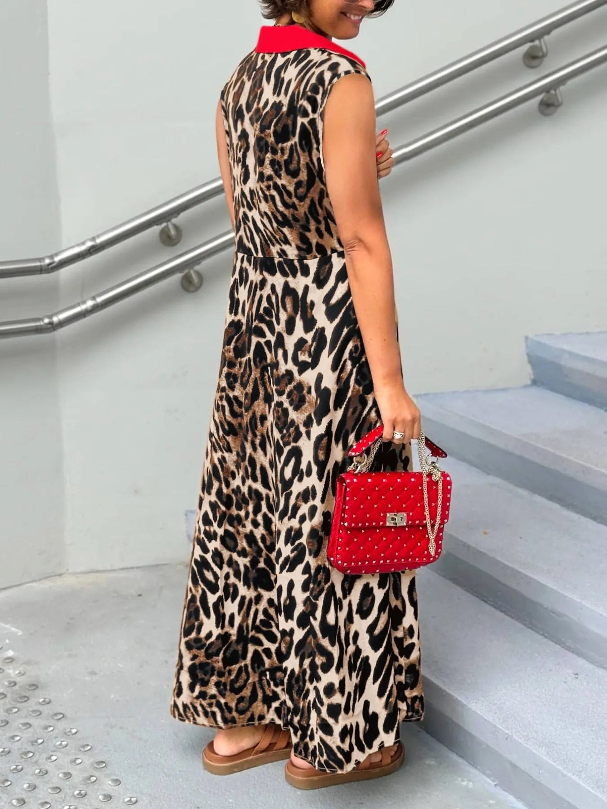 Plus Size Leopard Print Sleeveless Maxi Dress - enhanced image 2