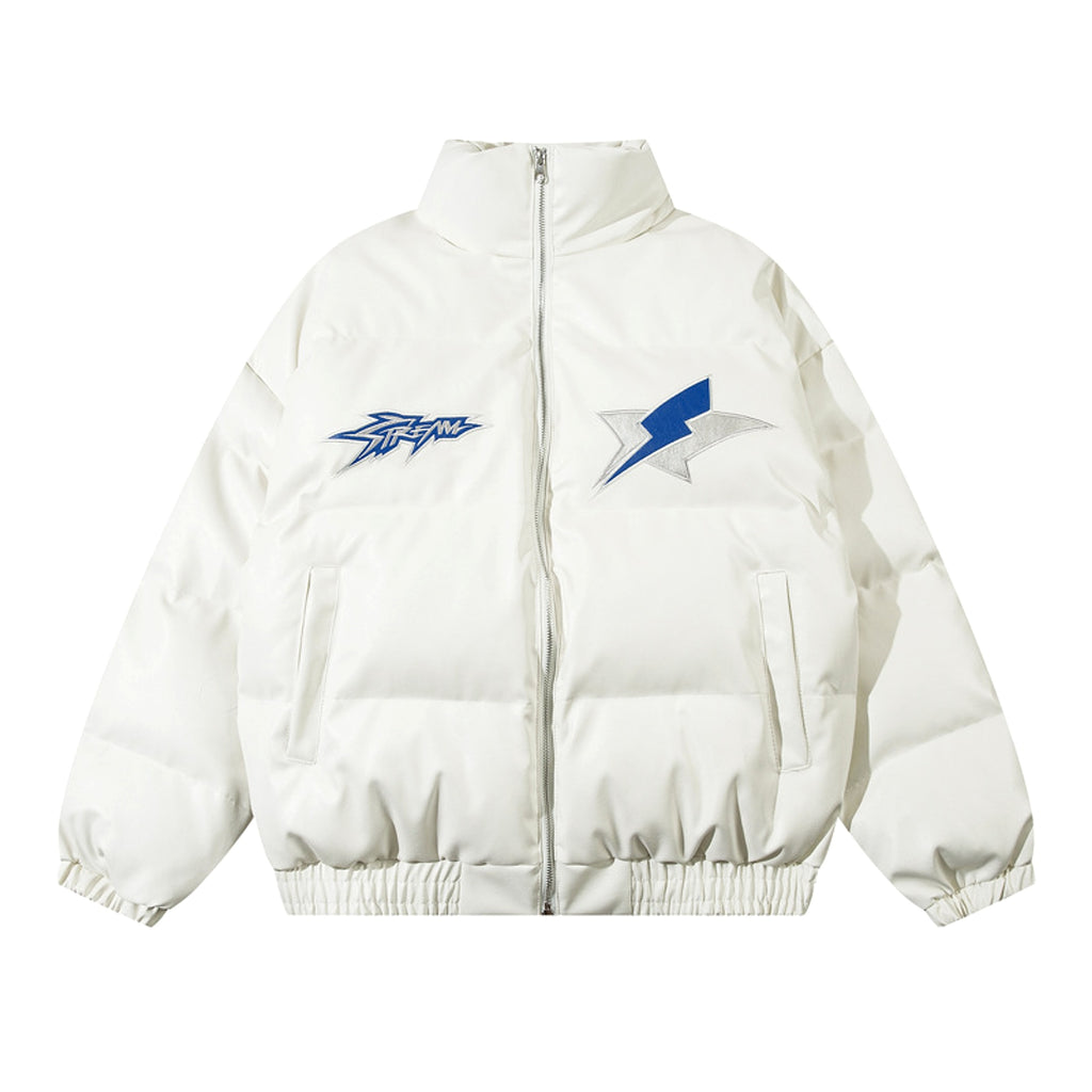 Retro Alphabet Veneer Embroidered Stand Collar Cotton-padded Men Jacket - enhanced image 2