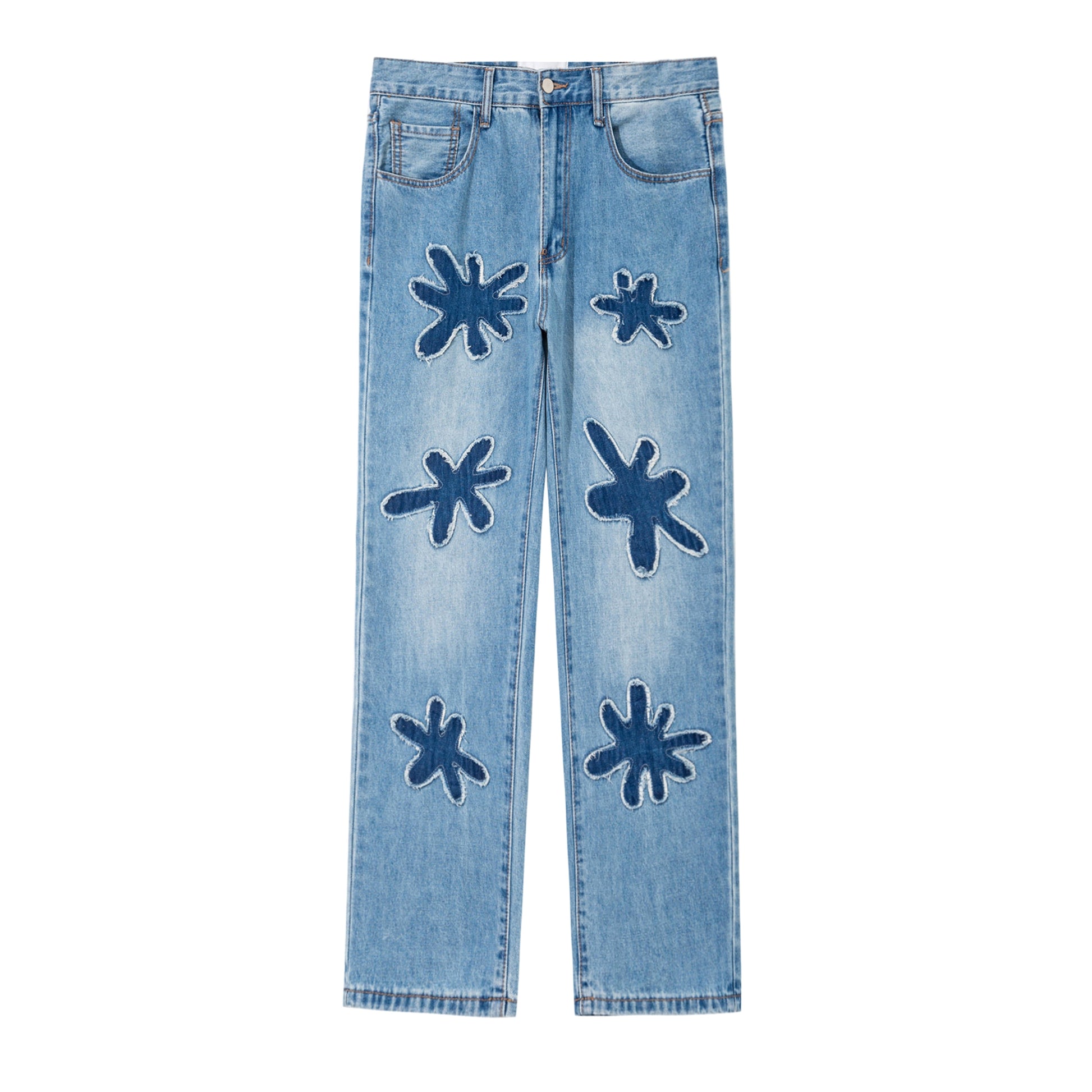 Retro Burnt Flowers Niche Wash Old Jeans For Men - enhanced image 2