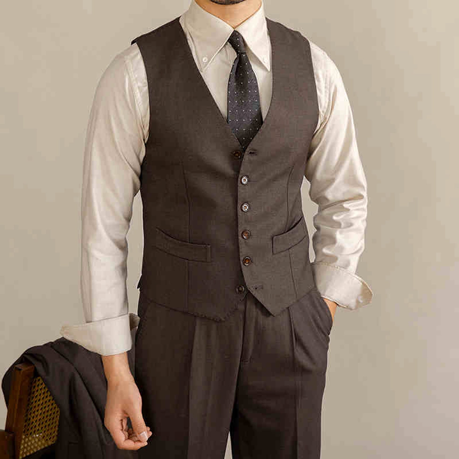 GentleForm™ – Retro Italian V-neck Suit Vest - enhanced image 2