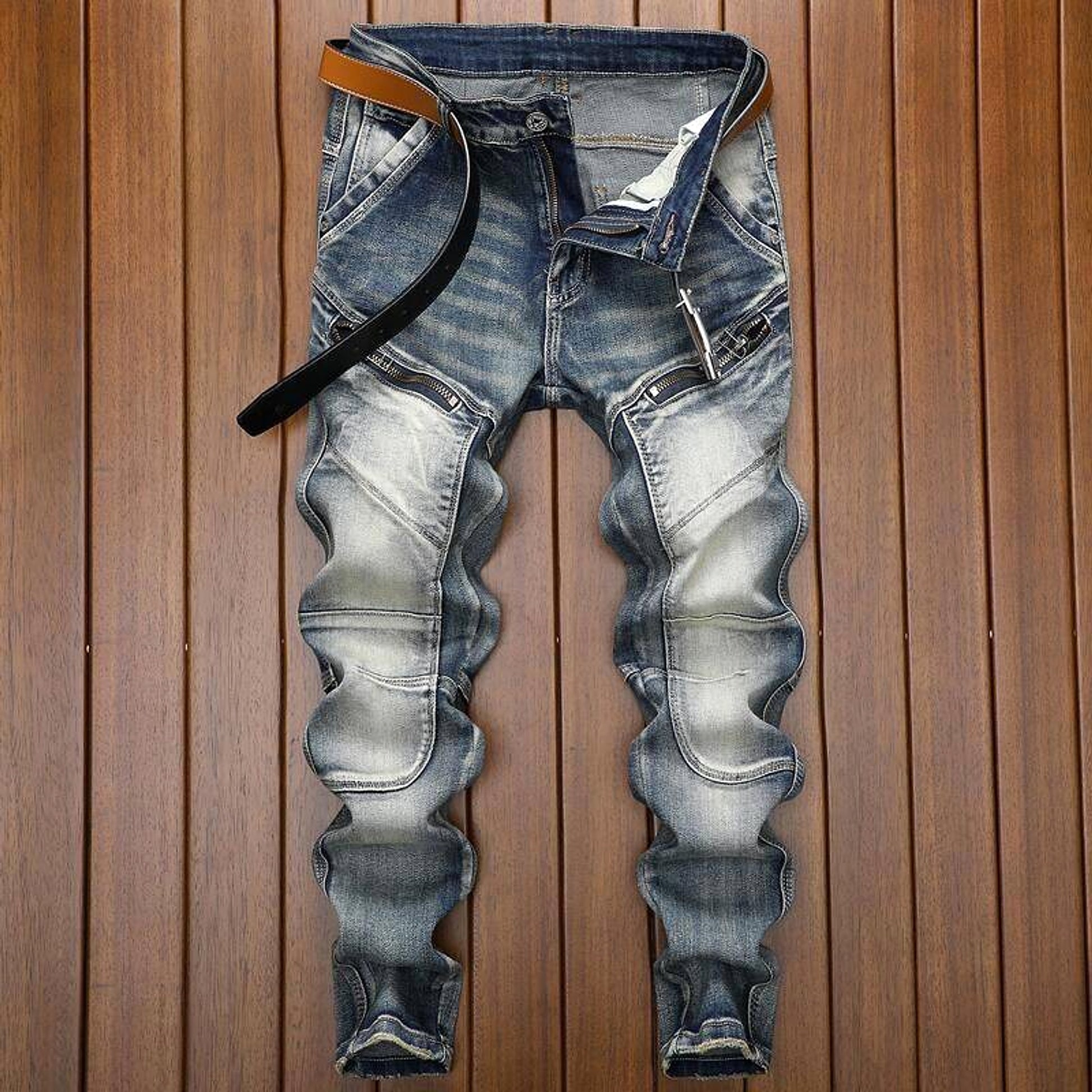 Retro Straight Motorcycle Motorcycle Pants Men Jeans - enhanced image 2