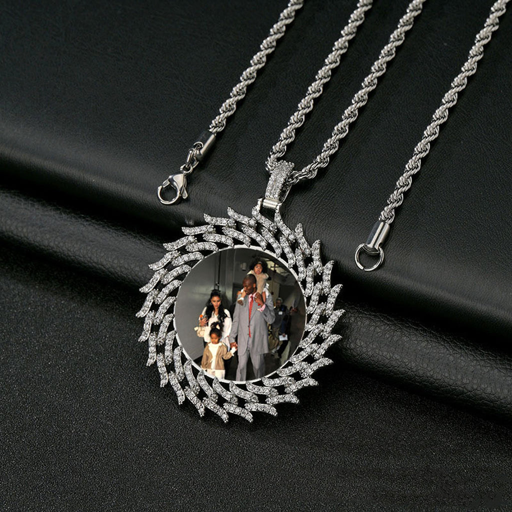 Personalized Round Diamond Sunflower Necklace – Custom Photo & Engraved Pendant - enhanced image 2