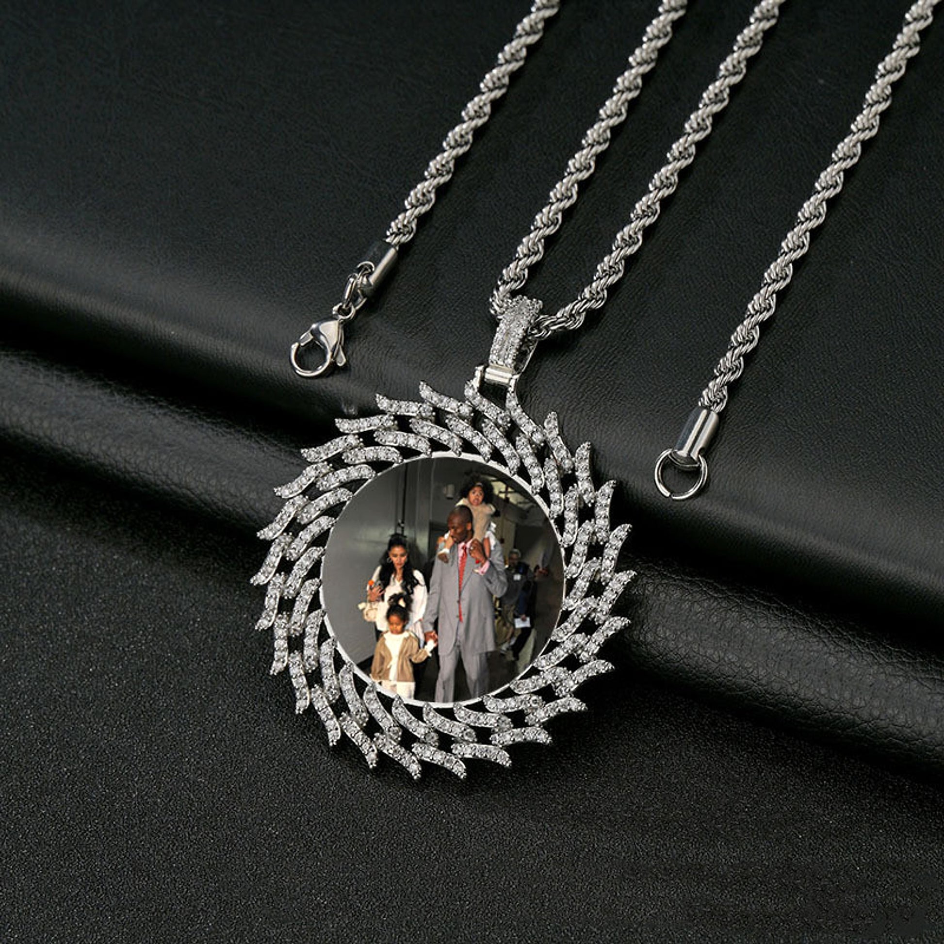 Personalized Round Diamond Sunflower Necklace – Custom Photo & Engraved Pendant - enhanced image 2