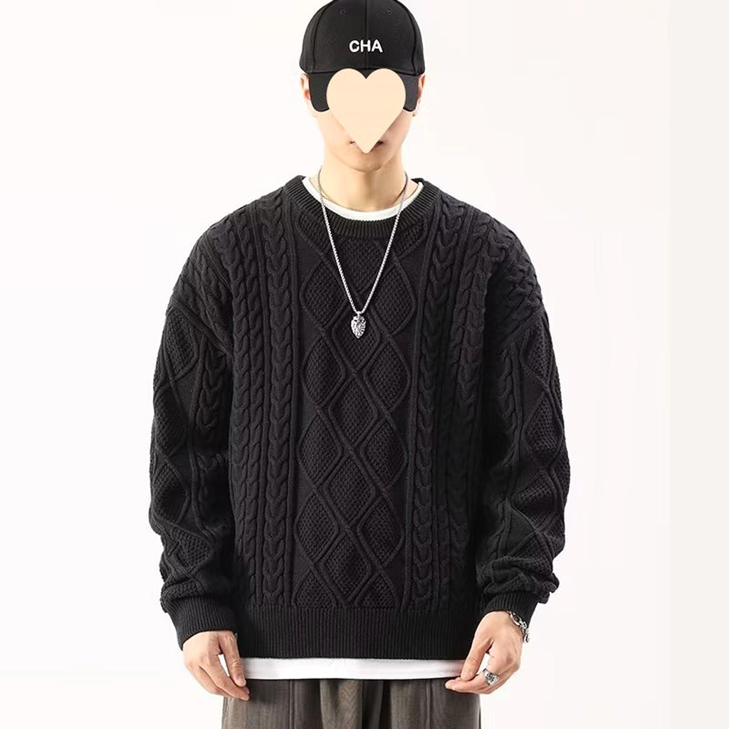 A1. Round Neck Sweater Men's Loose Sweater - enhanced image 2