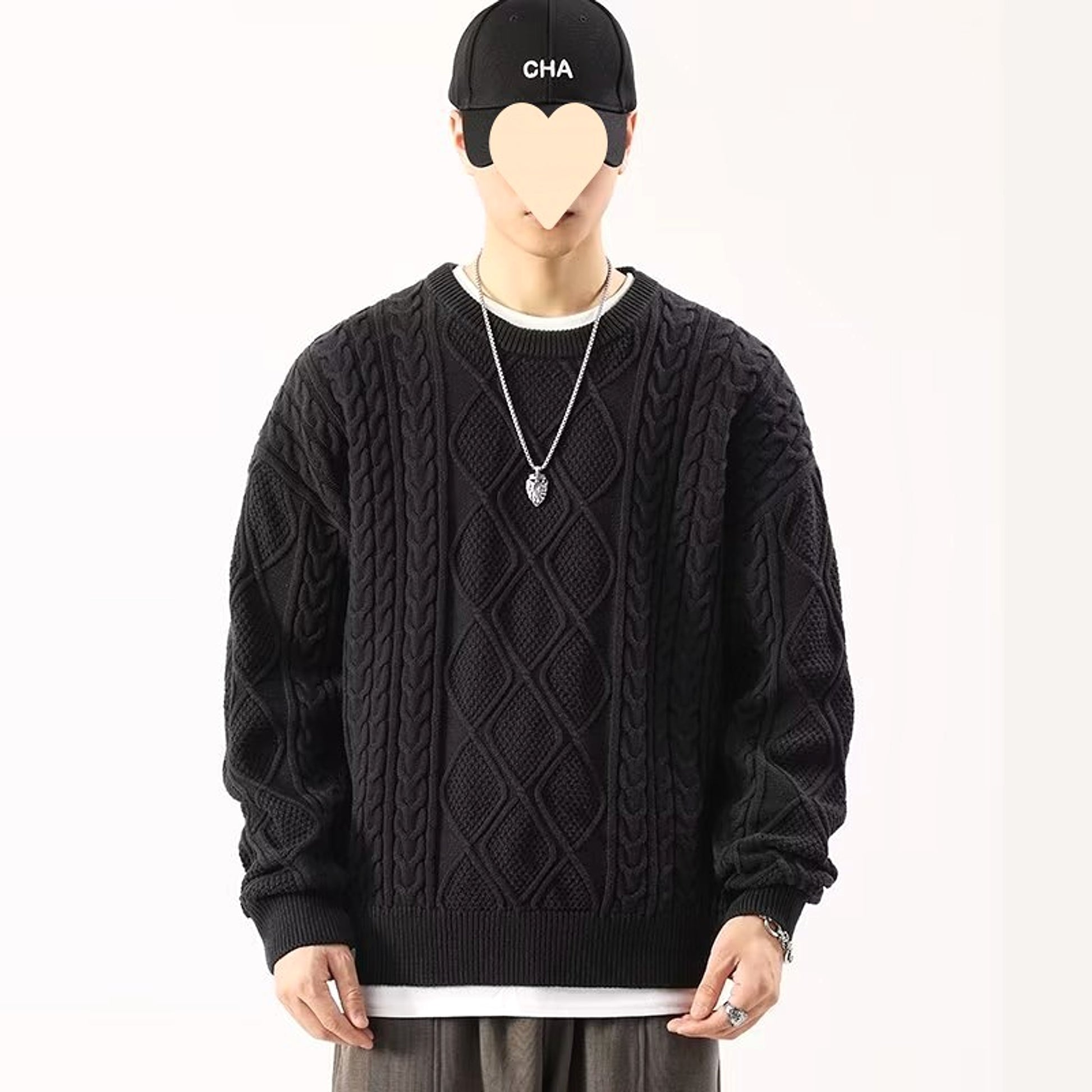 A1. Round Neck Sweater Men's Loose Sweater - enhanced image 2