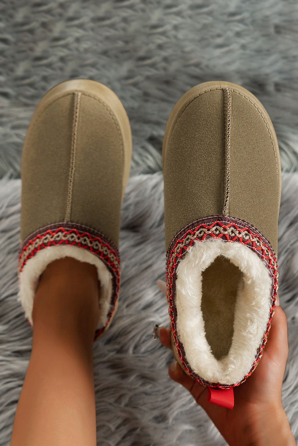 Sage Green Contrast Print Suede Plush Lined Snow Boots - enhanced image 2