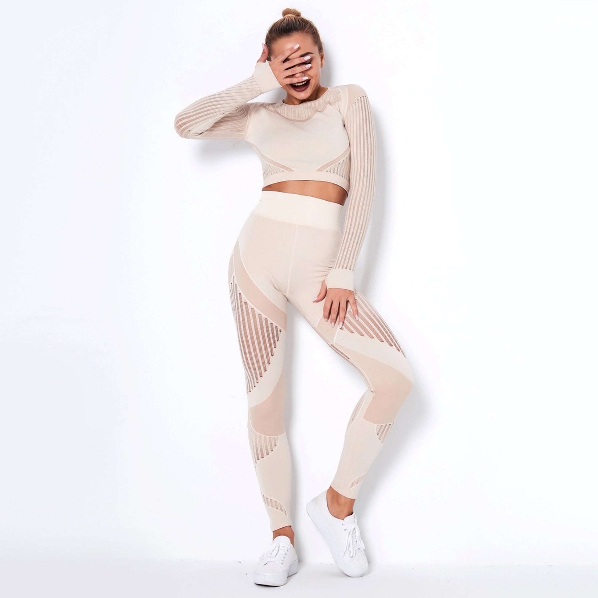 Seamless Knitted Absorbent Yoga Long-Sleeved Suit Yoga Wearsuit - enhanced image 2