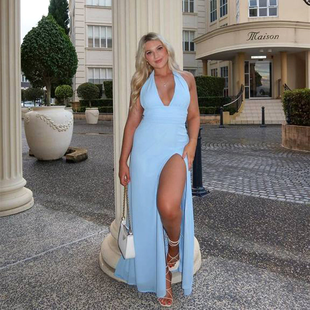 V-neck Slit Dress Summer Backless Strappy Skirt Fashion Temperament Clothing Women - enhanced image 2