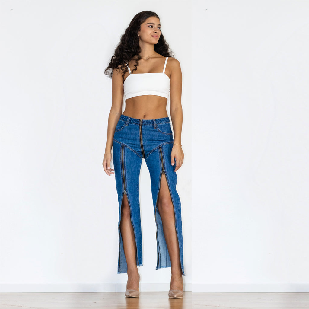 Shascullfites Melody Women Zipper Jeans Women Unique Dark Blue Denim Pants Hot Streetwear Party Club Dance Pants - enhanced image 2