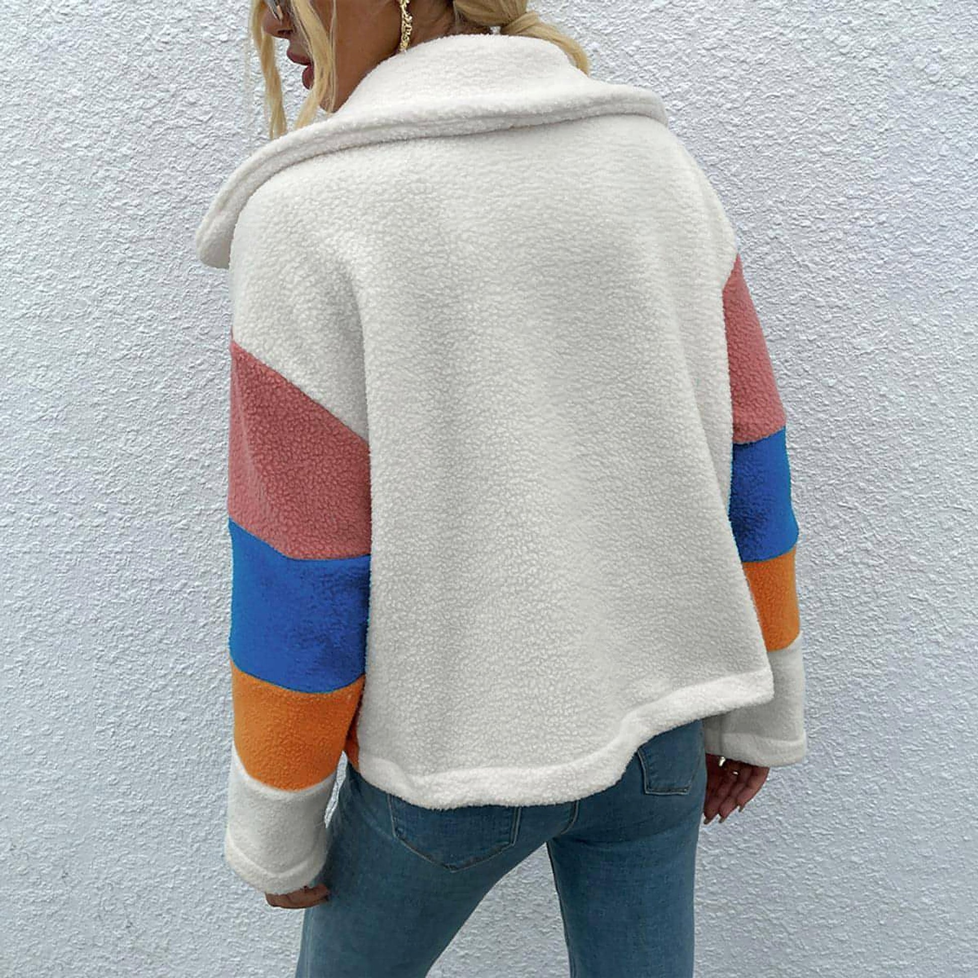Shiny Color Block Button Down Collared Jacket - enhanced image 2