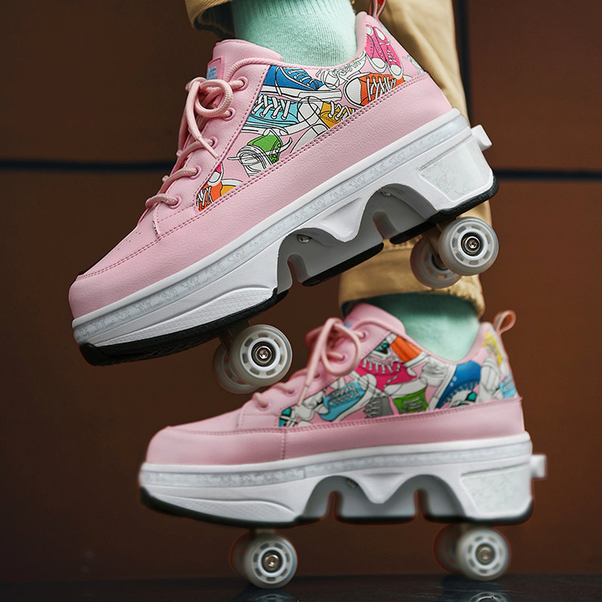 Shoes Transformative Shoes Four-wheel Dual-use Skates Double-row Heelys Roller Skating The Skating Shoes Women - enhanced image 2