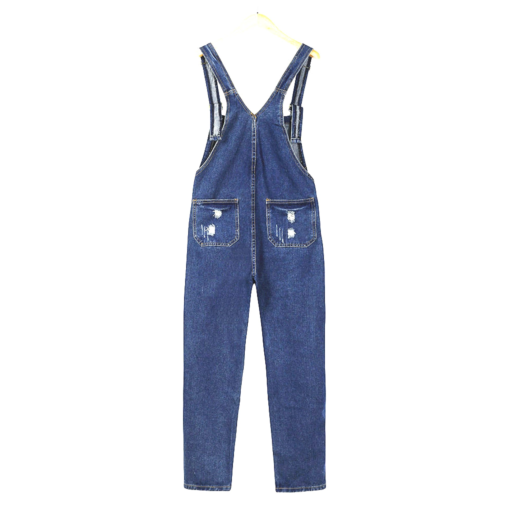 Shredded denim jumpsuit overalls - enhanced image 2