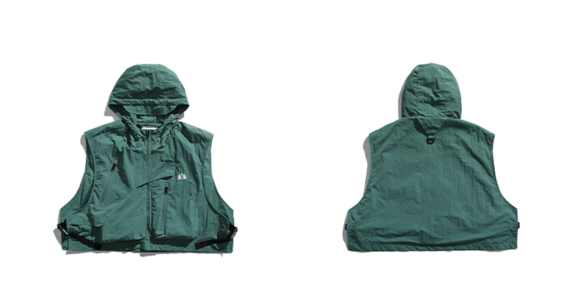 Side Release Buckle Embroidered Hooded Short Vest - enhanced image 2