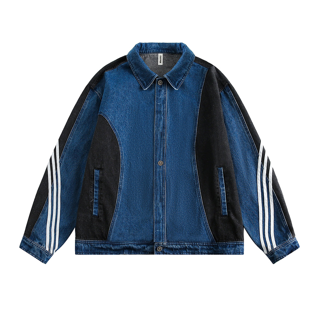 Side Stripe Stitching Loose Denim Jacket Men And Women European And American - enhanced image 2