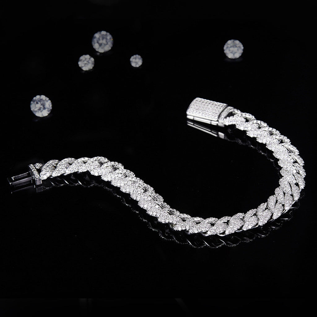 Silver Cuban Bracelet Or Necklace With Moissanite Diamonds - enhanced image 2