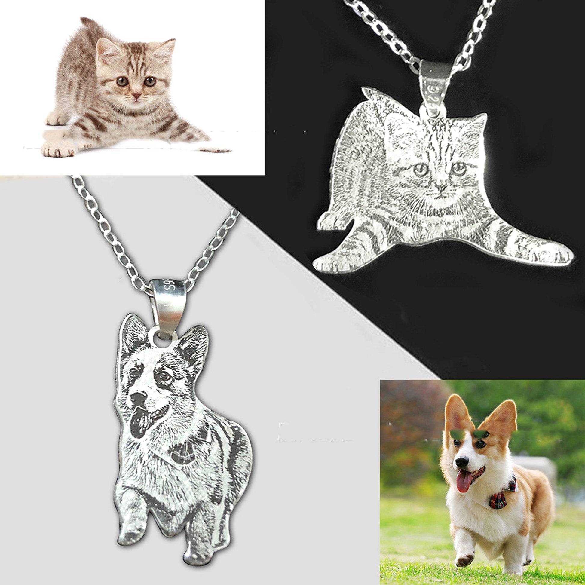 Silver Set Cat And Dog Photo Pet Necklace Name Titanium Steel - enhanced image 2