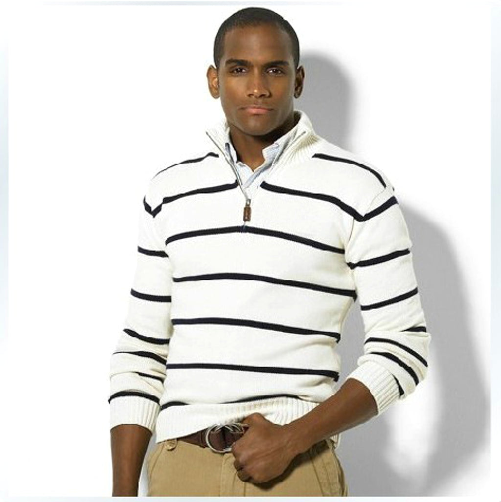 Slim Long-sleeved Casual Knit Sweater Men With Striped Wool - enhanced image 2
