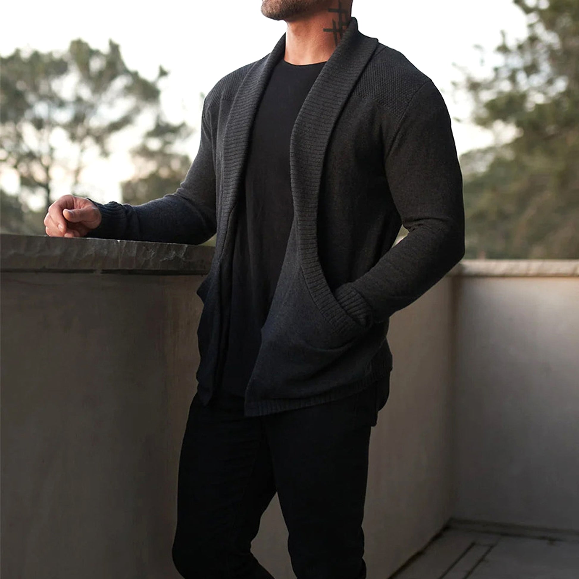 Solid Color Cardigan Sweater With Pockets Casual Men's Long-sleeved - enhanced image 2