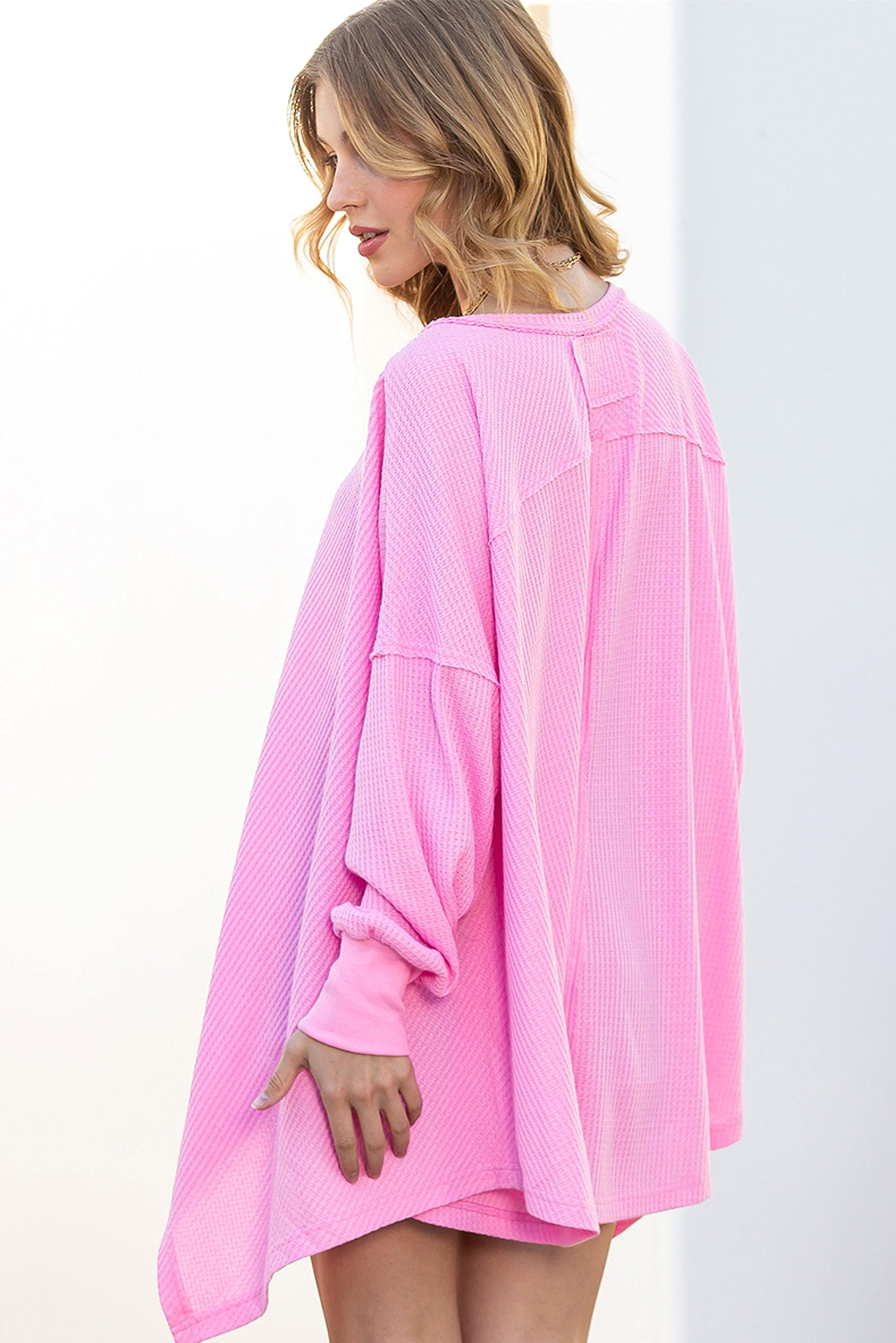 Solid Color Exposed Loose Long-sleeved Sweater - enhanced image 2