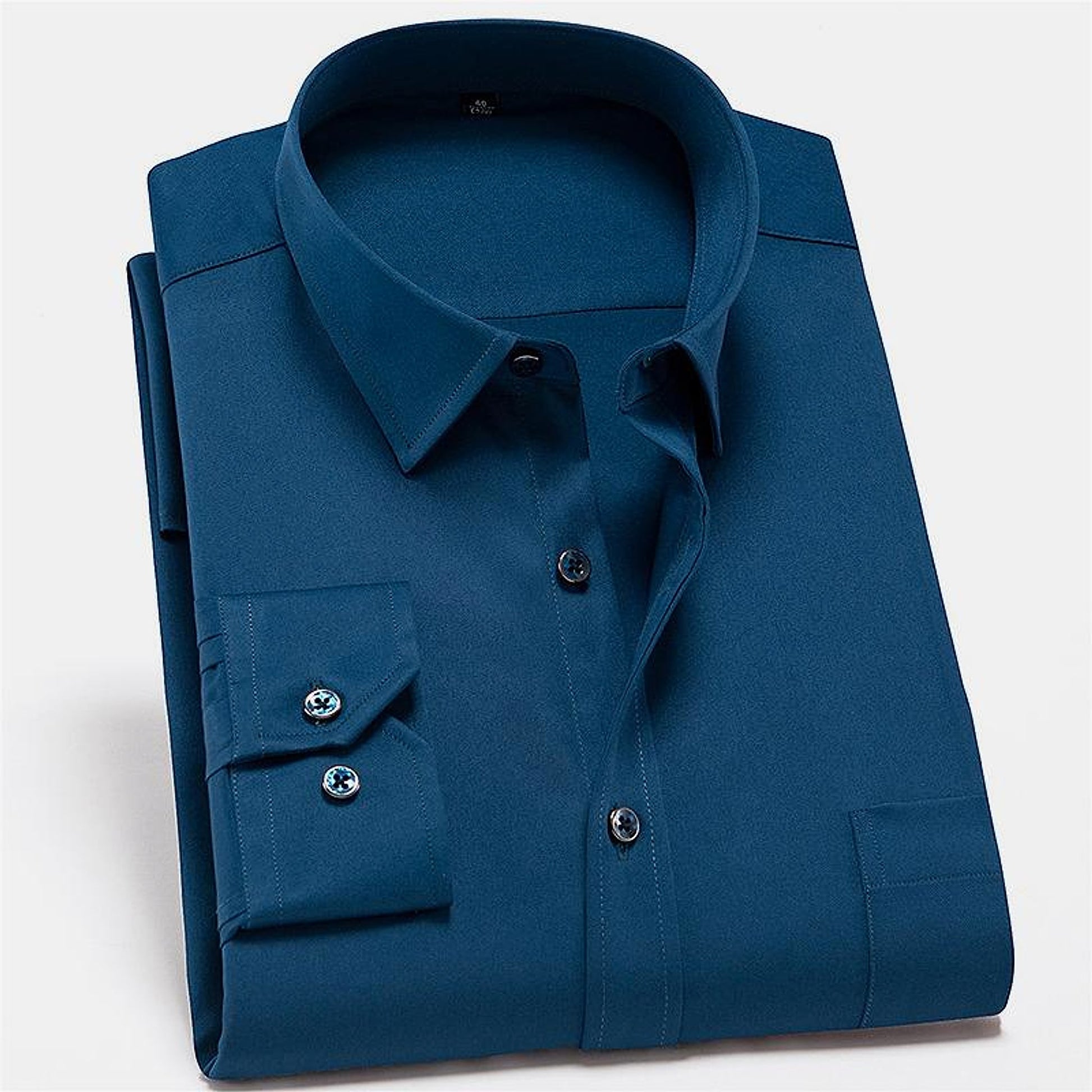 Solid Color DressShirt Men's Non-ironing Stretch Breathable Business Casual - enhanced image 2