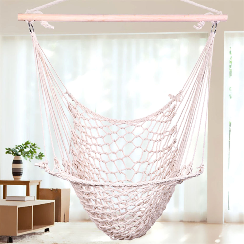 SolunaWeave™ – Cotton Rope Hanging Chair (Beige) - enhanced image 2