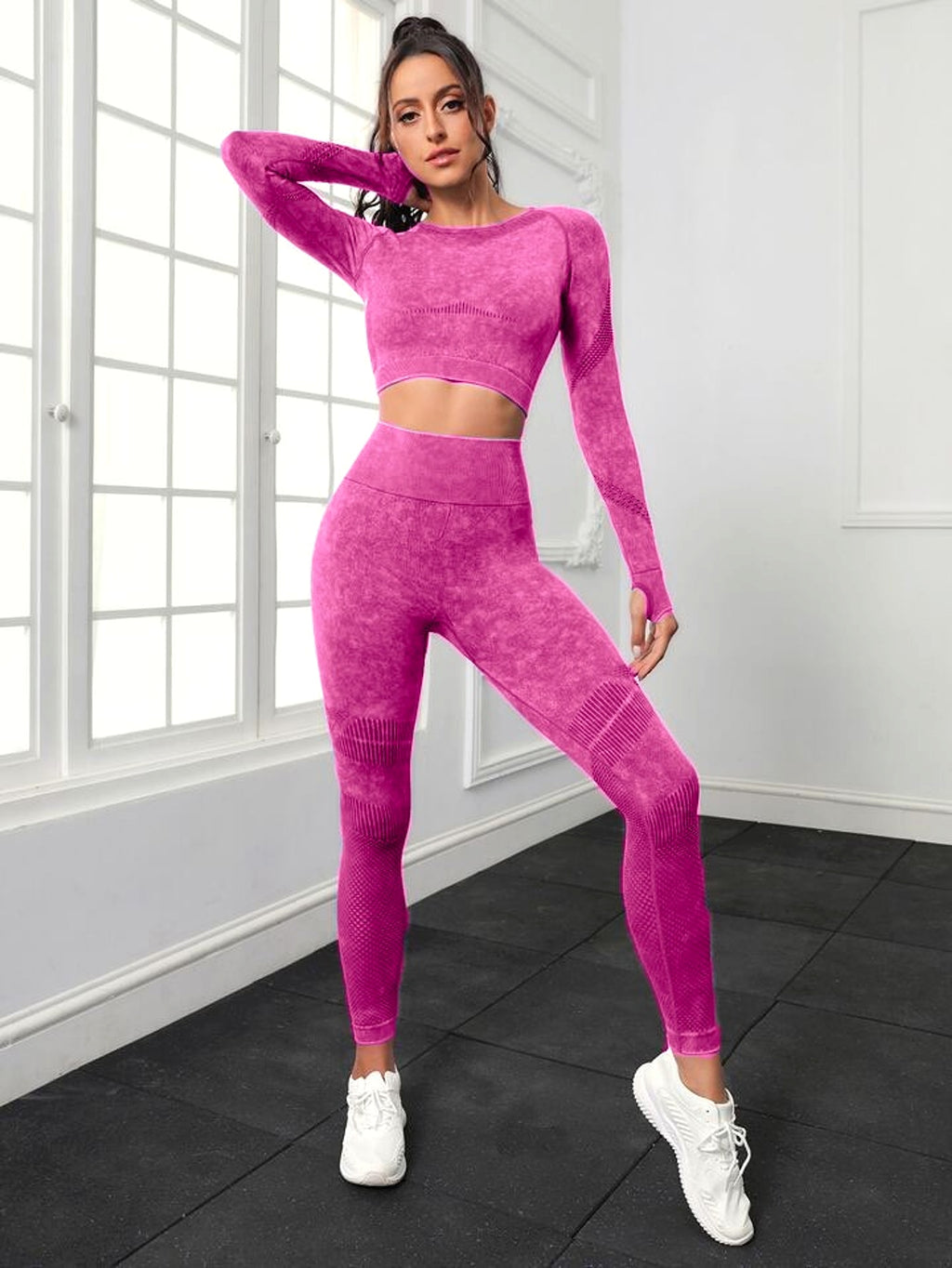 A.1 Sports Long Sleeve Fitness Yoga Leggings Pants Two-piece Set - enhanced image 2