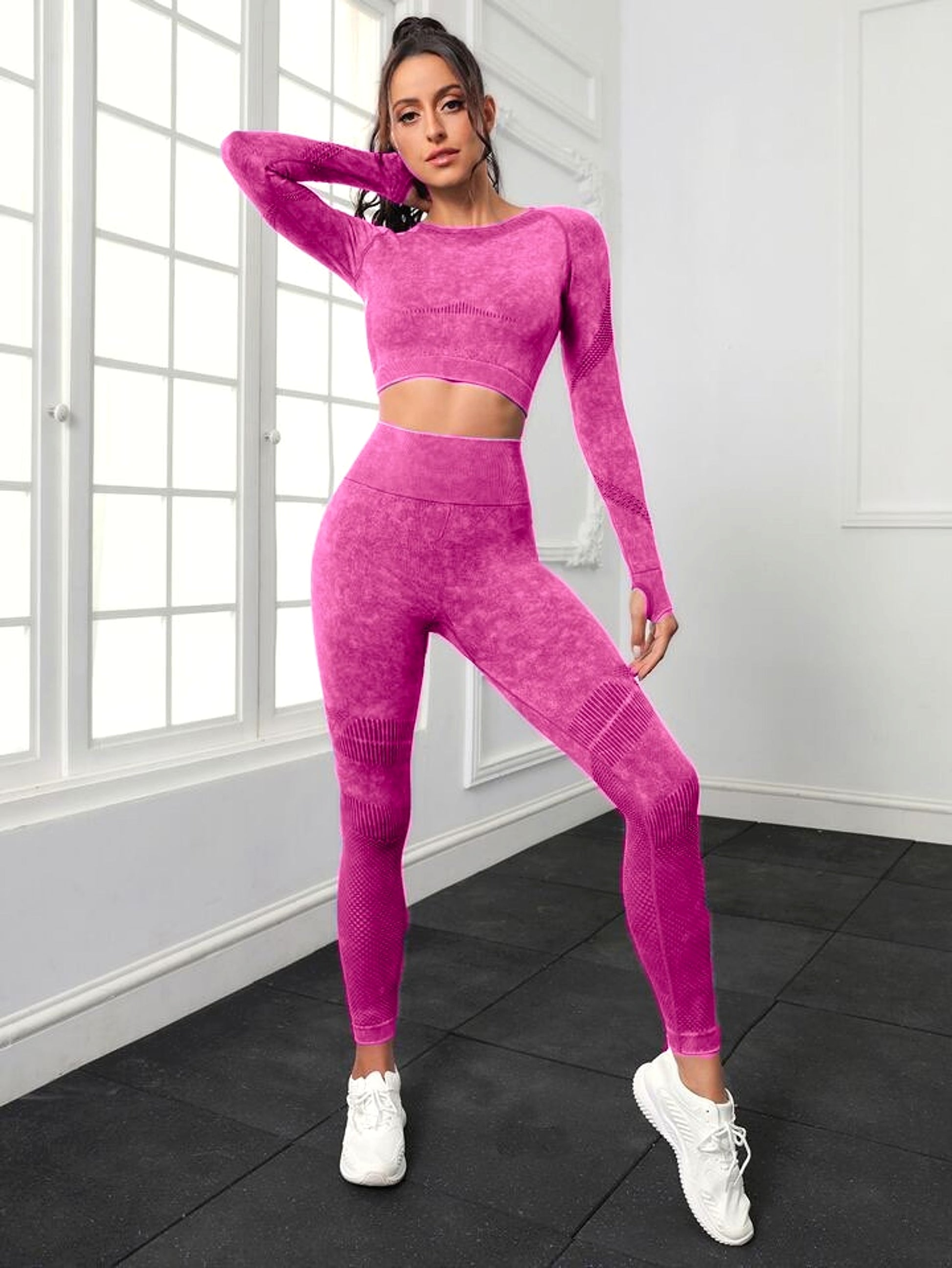 A.1 Sports Long Sleeve Fitness Yoga Leggings Pants Two-piece Set - enhanced image 2