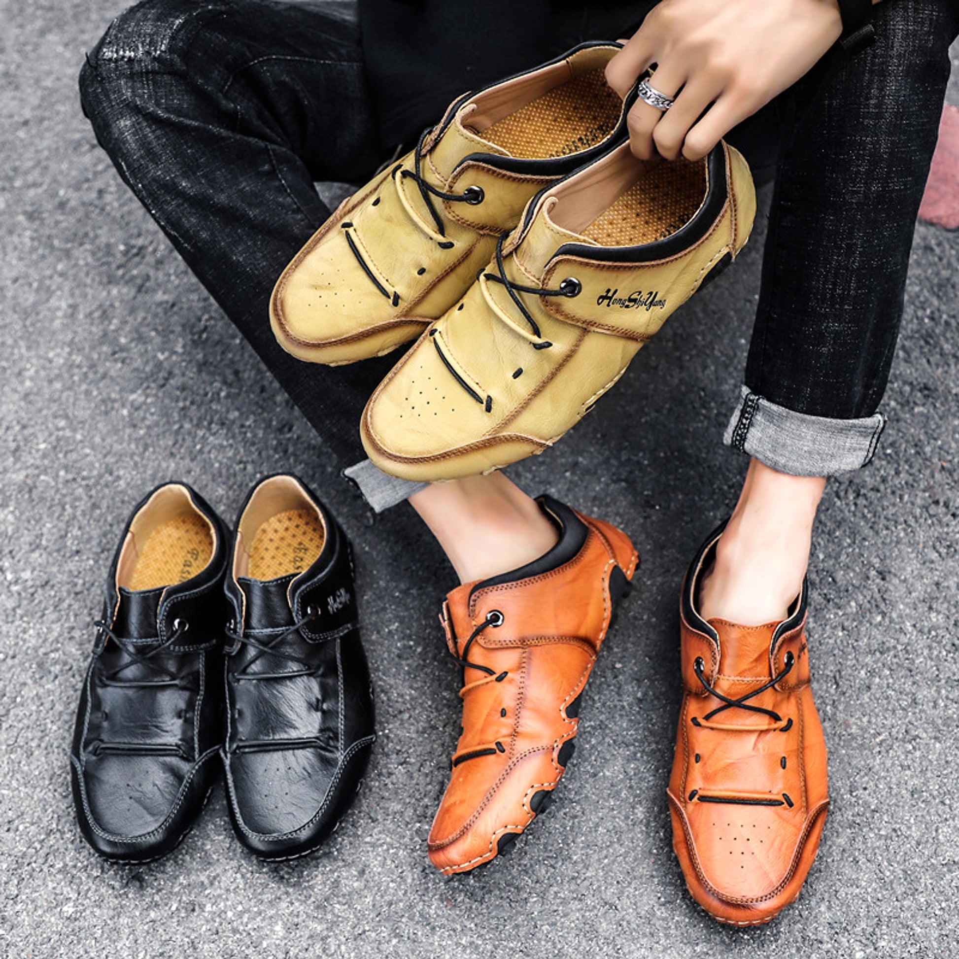 Spring New Men's Large Size Casual Leather Shoes Trend Hand-sewn Bottom - enhanced image 2