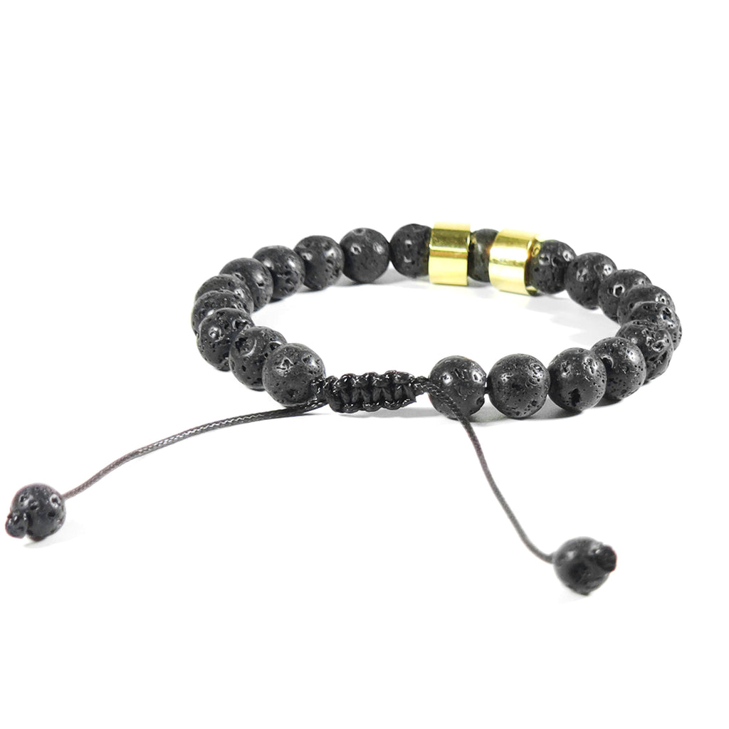 Stainless Steel Bead Bracelet – Adjustable Black Lava Stone Bracelet - enhanced image 2