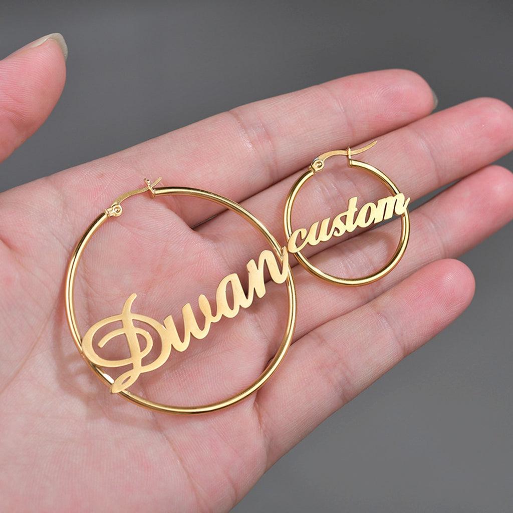Stainless Steel Custom Name Hoop Earrings Personalized Letter Circle Earring for Women - enhanced image 2