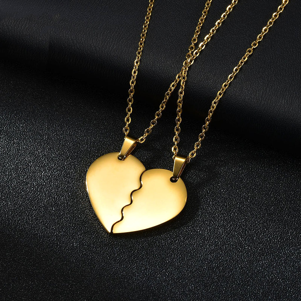 Stainless Steel Double Half Heart Puzzle Necklace - enhanced image 2