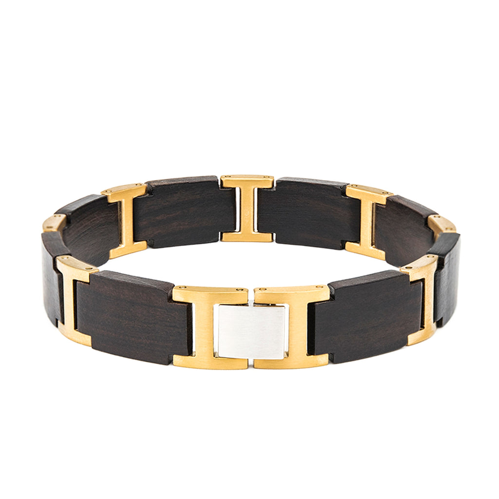 Stainless Steel Inlaid Wood Vintage Bracelet - enhanced image 2