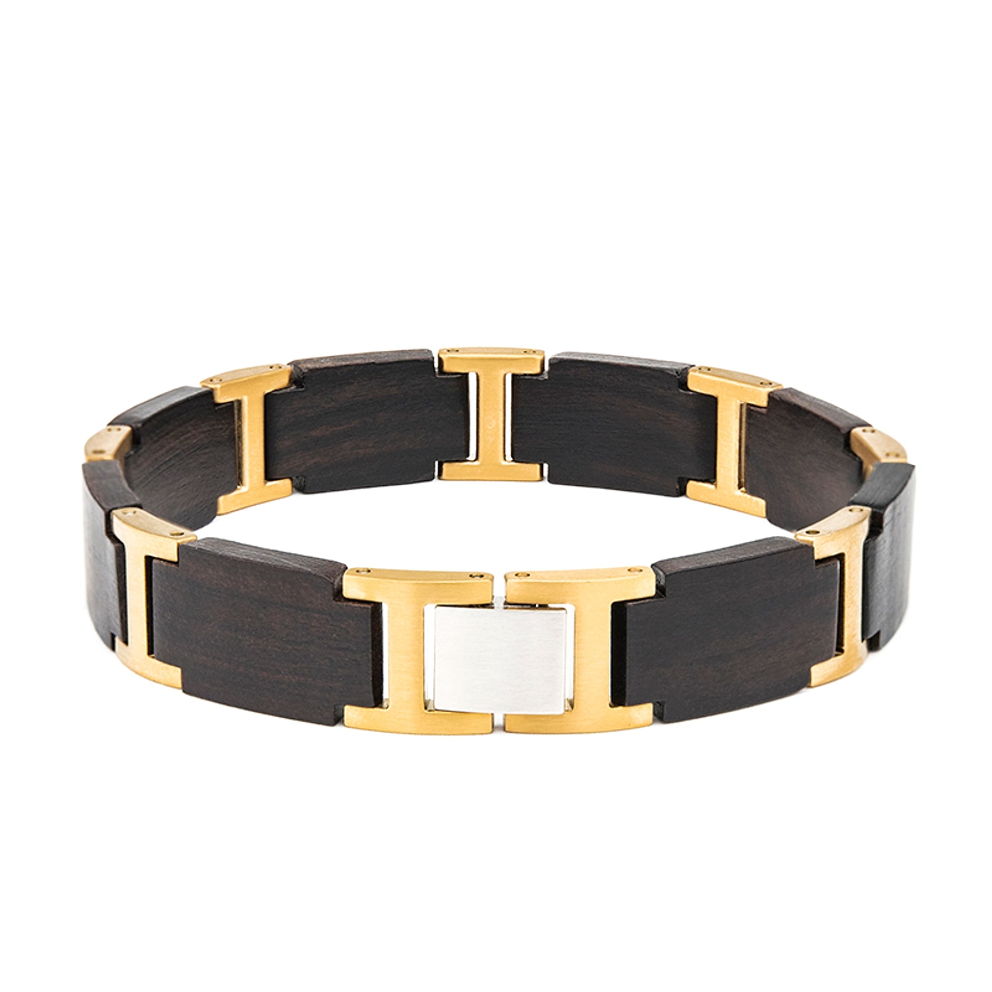 Stainless Steel Inlaid Wood Vintage Bracelet - enhanced image 2