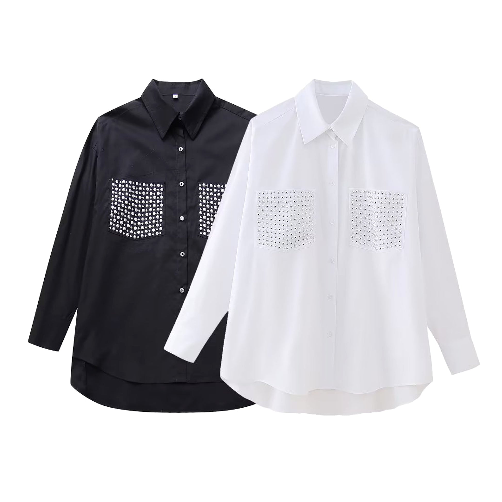 Street Trendy Rivet Ornament Loose Long Sleeve Shirt Women - enhanced image 2