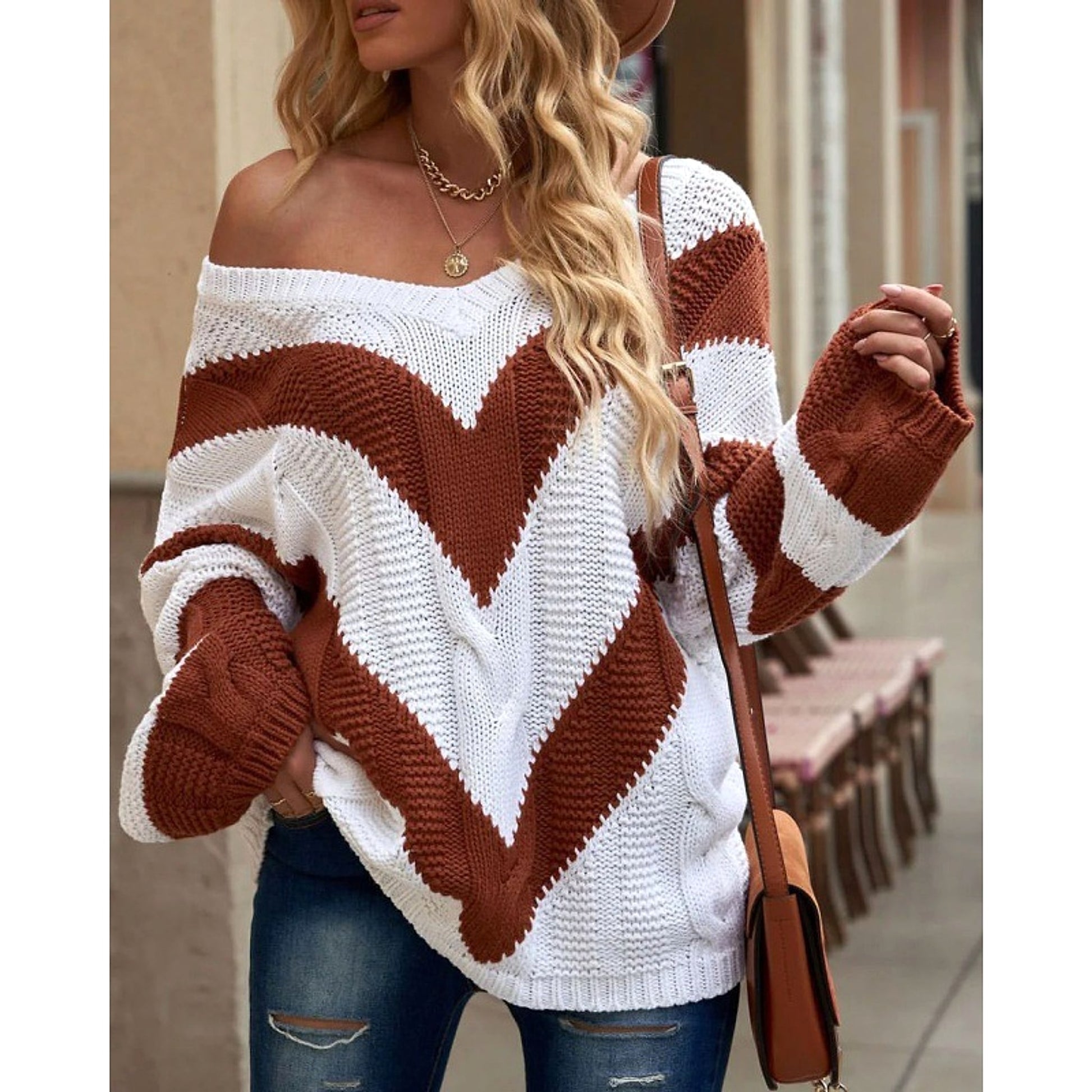 Striped Stitching Sweater Pullover - enhanced image 2