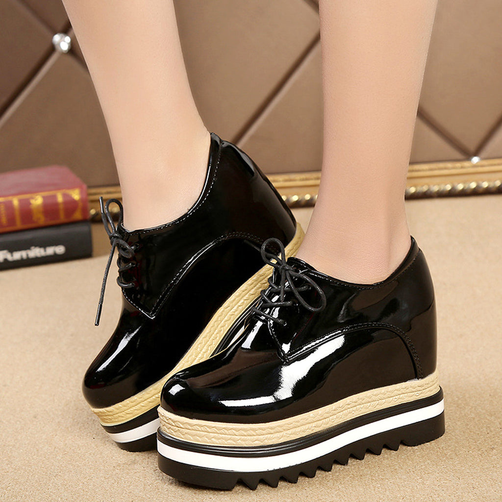 Student All-match Patent Leather Single Shoe Lace Up Casual Platform Platform Shoes - enhanced image 2