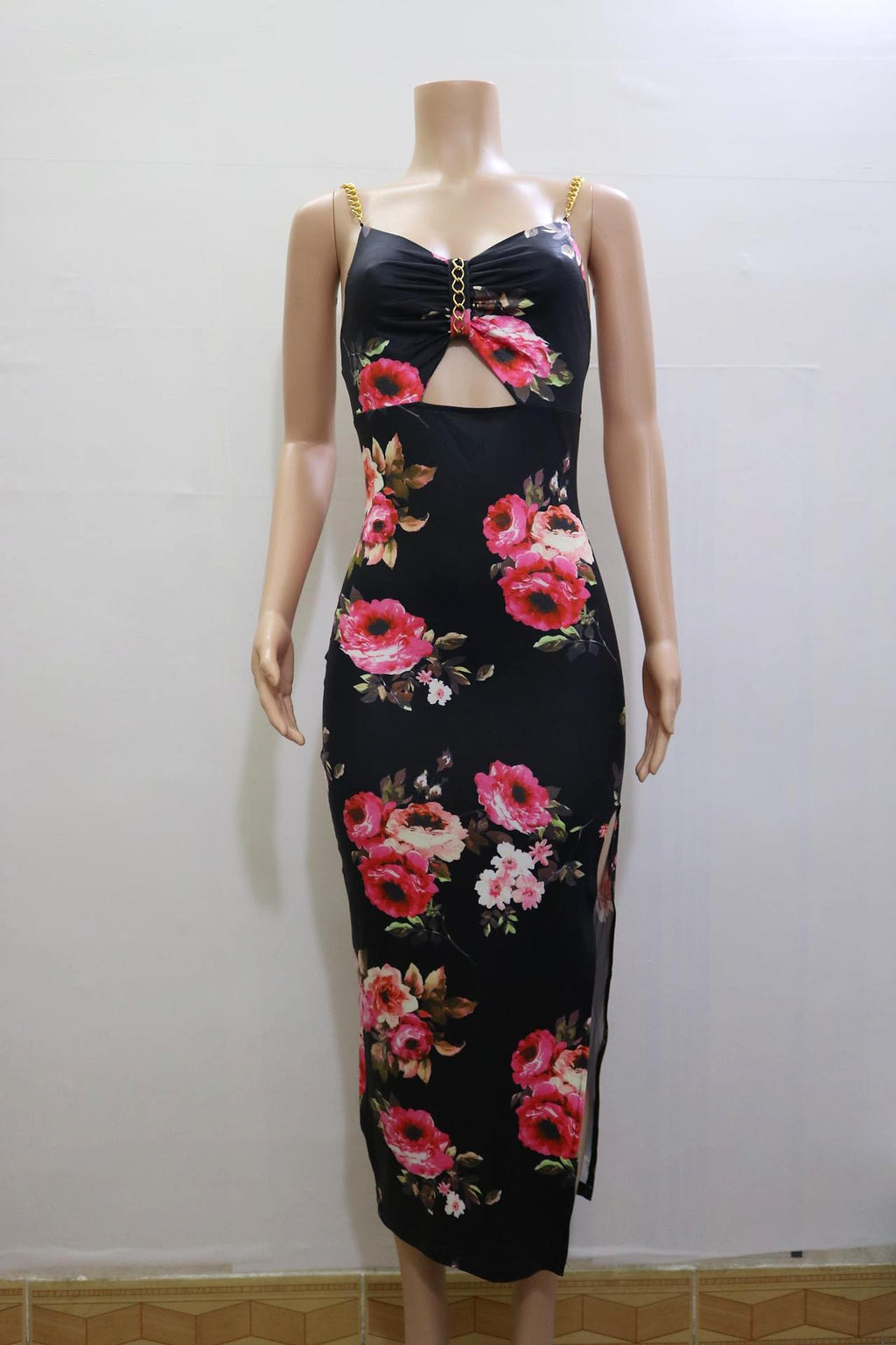 Women's Clothing Split Spaghetti-strap Floral Print Dress - enhanced image 2