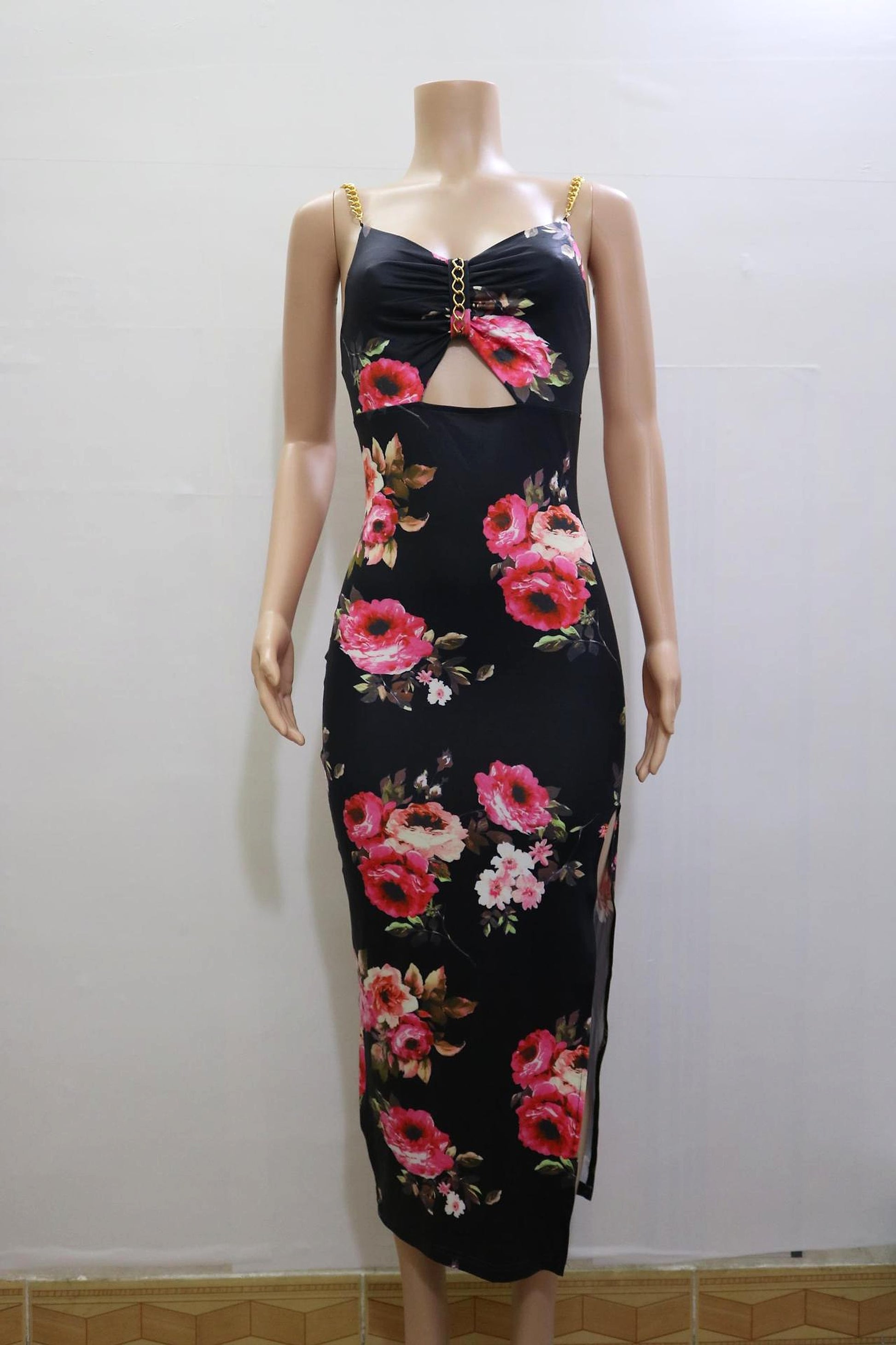 Women's Clothing Split Spaghetti-strap Floral Print Dress - enhanced image 2