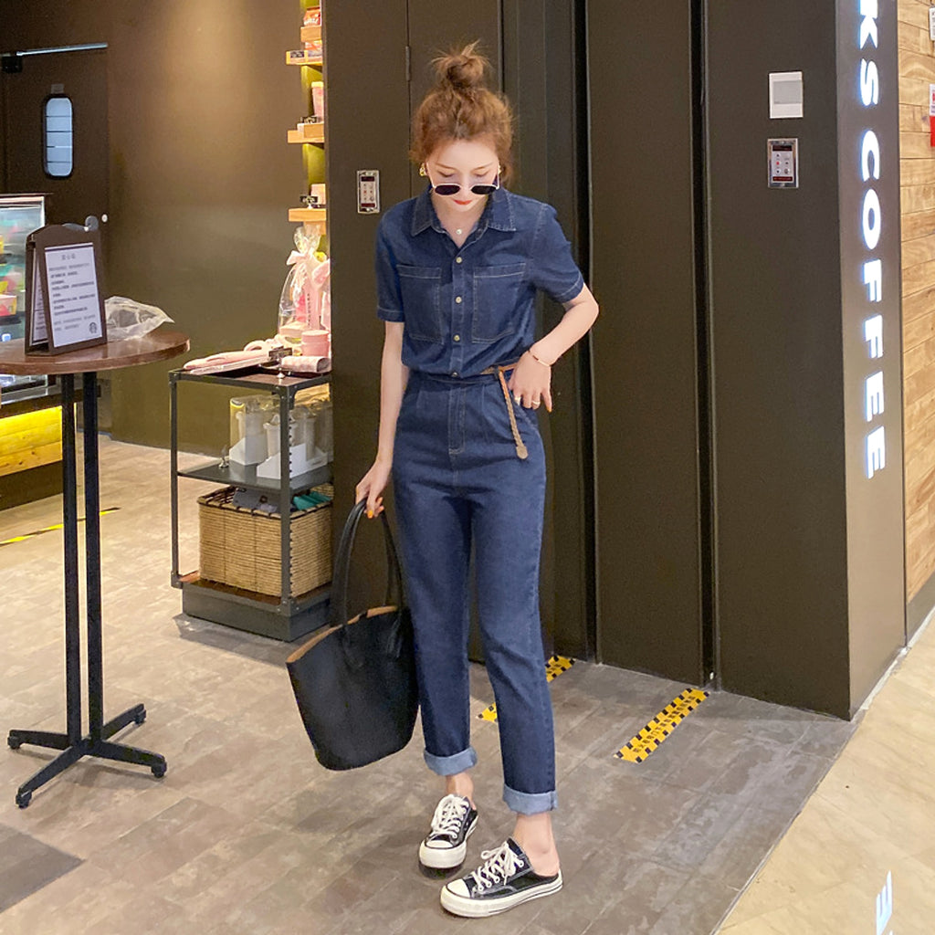 Summer New Short-sleeved Jumpsuit Overall Jeans Clothes Women's Jumpsuit - enhanced image 2