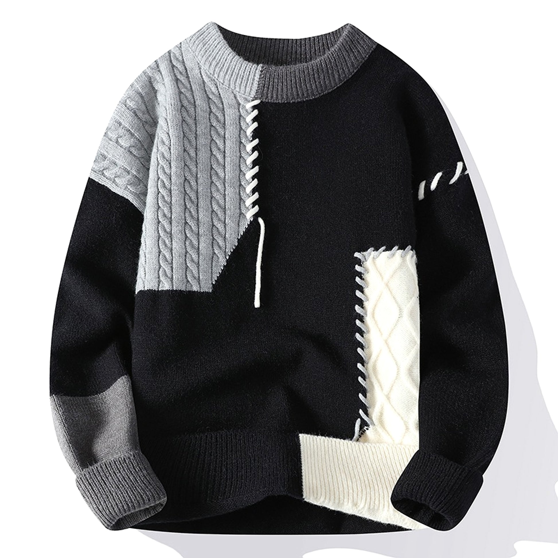 A.1 Sweater Men's Retro Color Contrast Patchwork - enhanced image 2