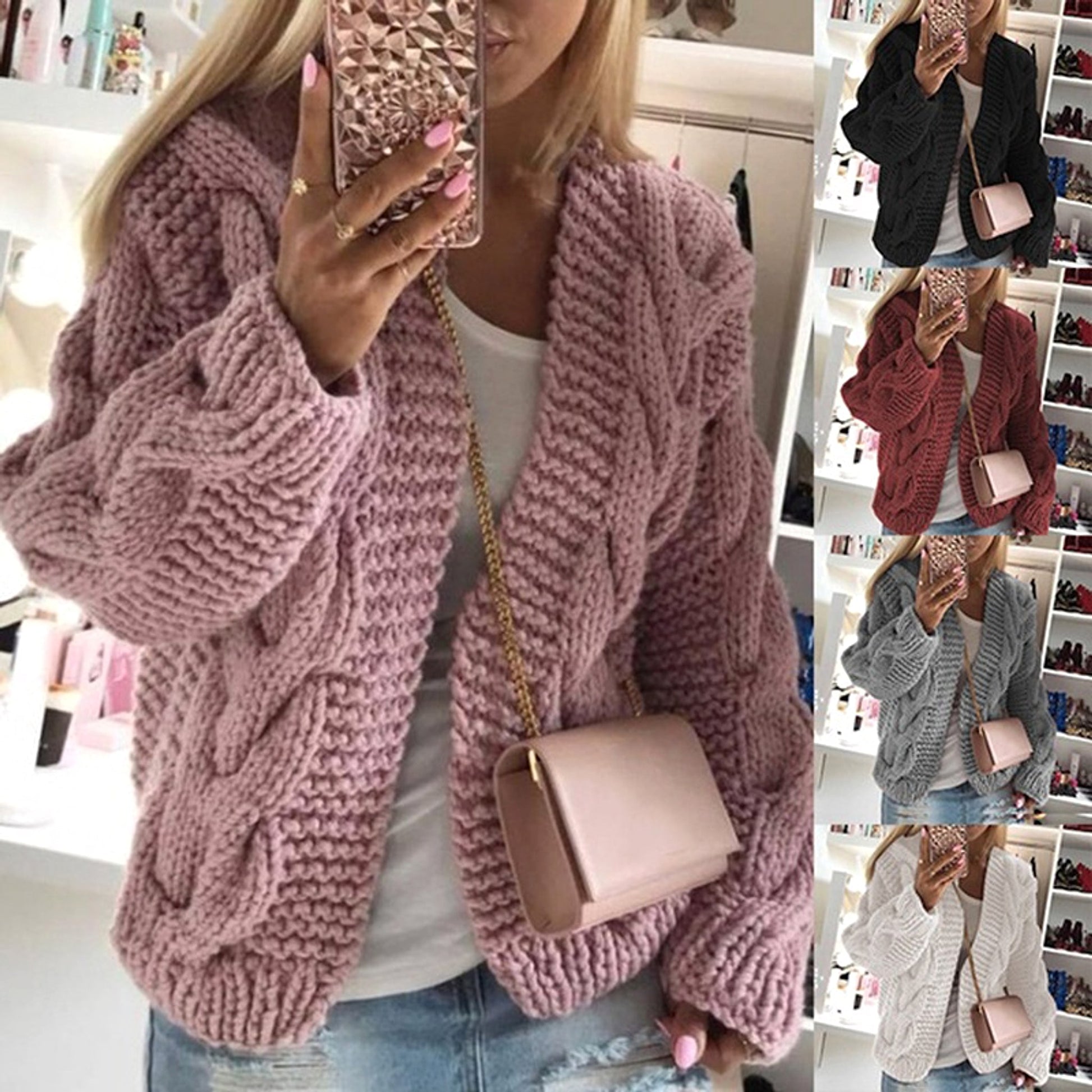 Sweater Women's Thick Thread Twist Knitted Cardigan Sweater - enhanced image 2
