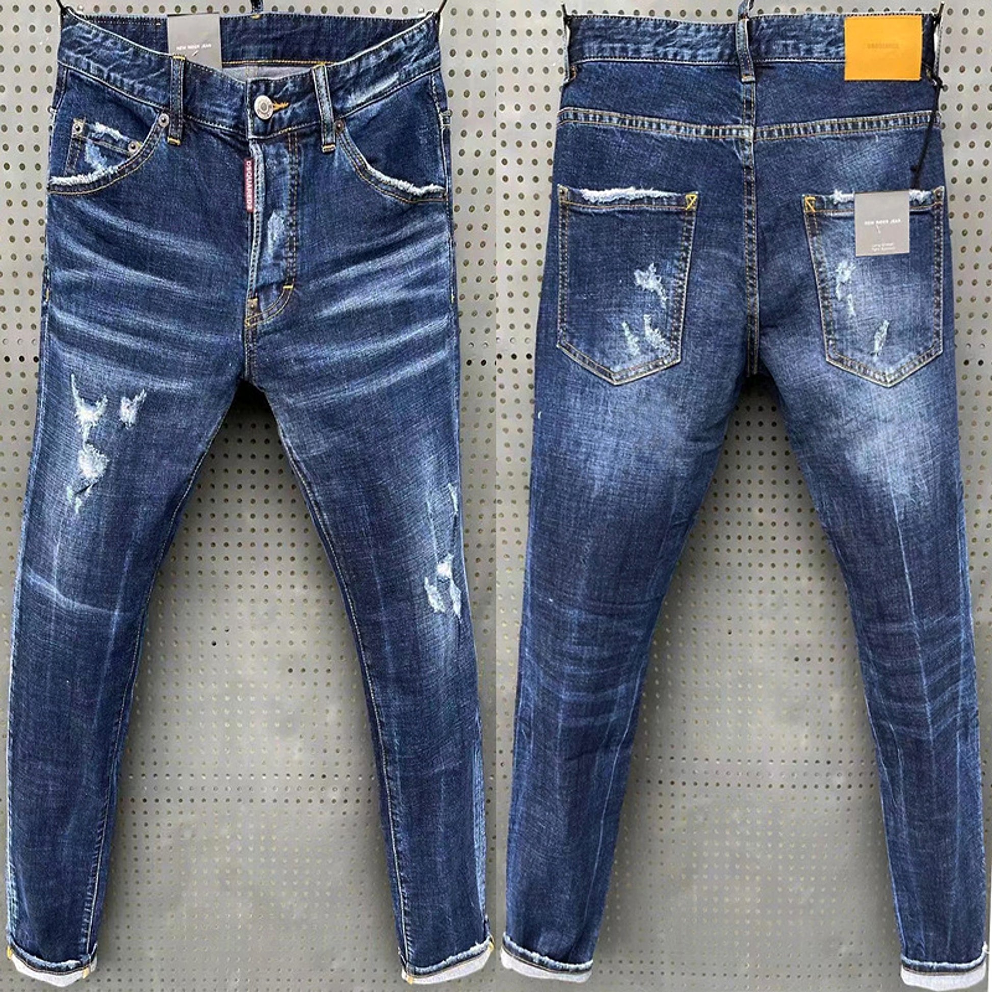 A1. Tatting Splash Paint Men's Slim-fit Patch Stretch DSQ Jeans - enhanced image 2