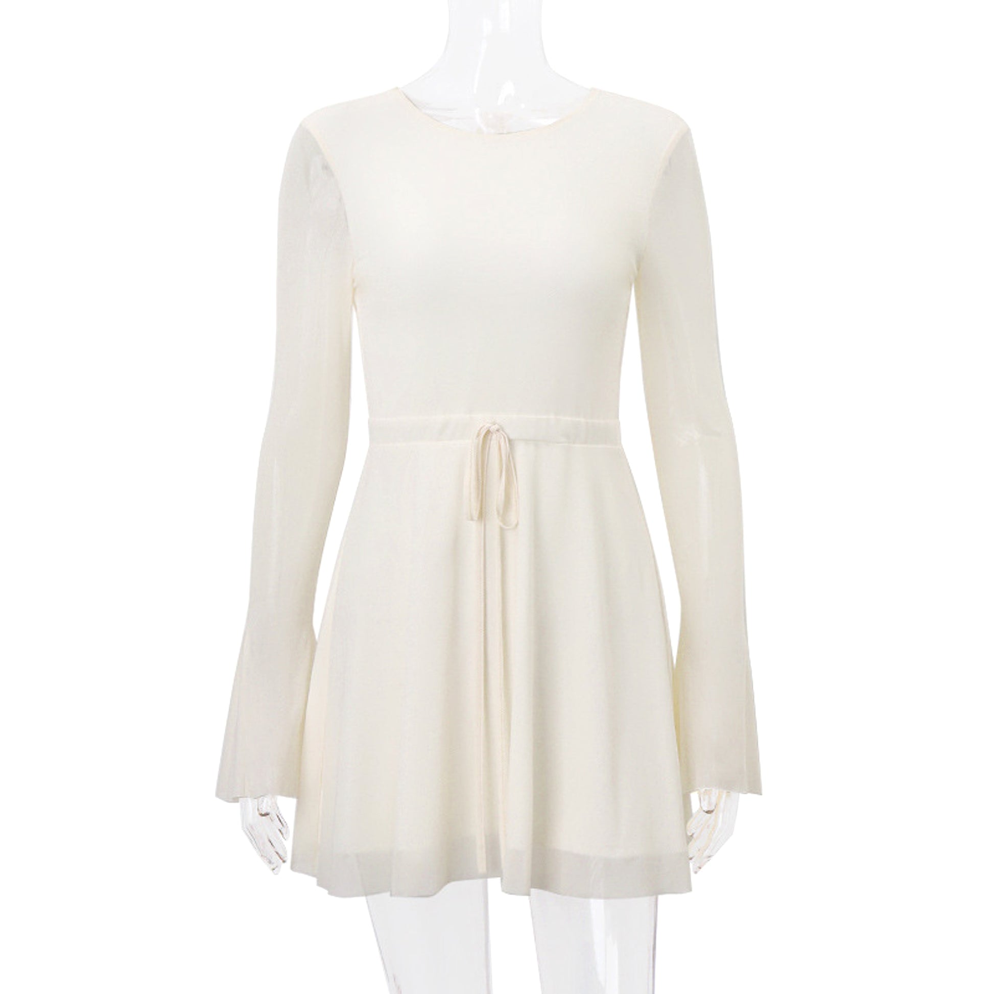 Temperament Crew Neck Horn Long Sleeve Mesh Dress Skinny Skirt - enhanced image 2
