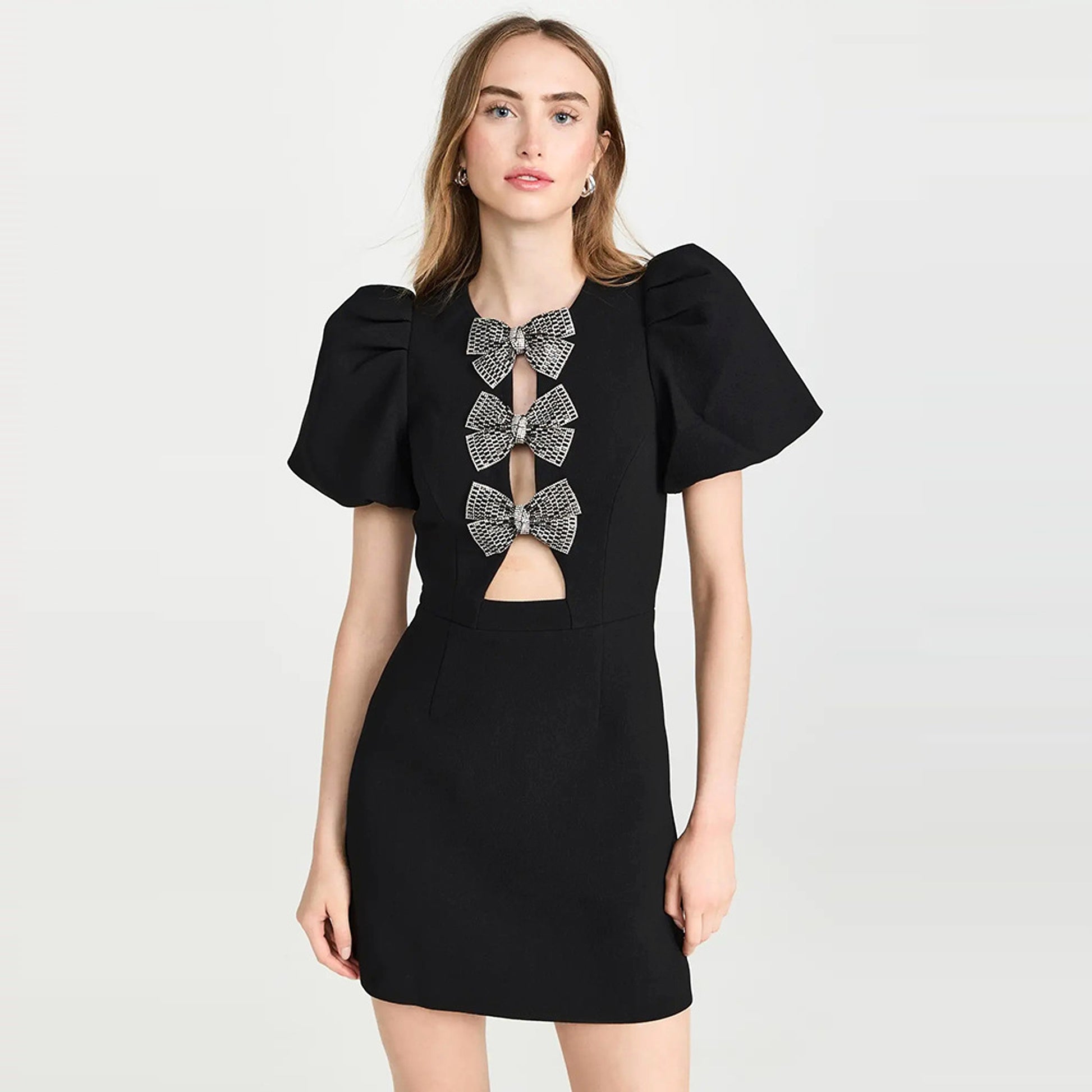 A1. Tube Top Three Bowknot Connection Hollowed Fashion Puff Sleeve Sheath Bandage One-piece Dress - enhanced image 2