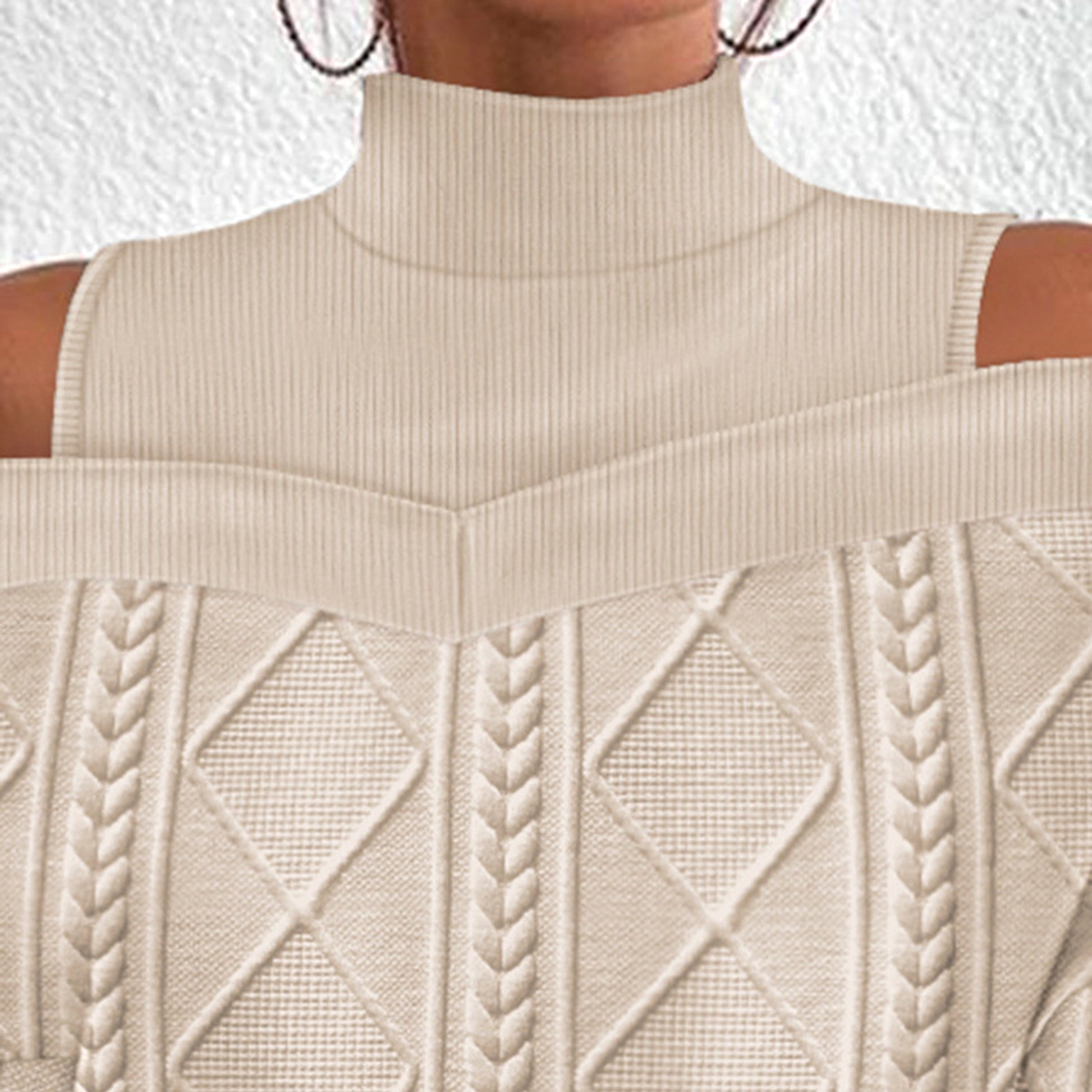 Twist Patchwork Cold-shoulder Long-sleeved Sweater Top Women - enhanced image 2